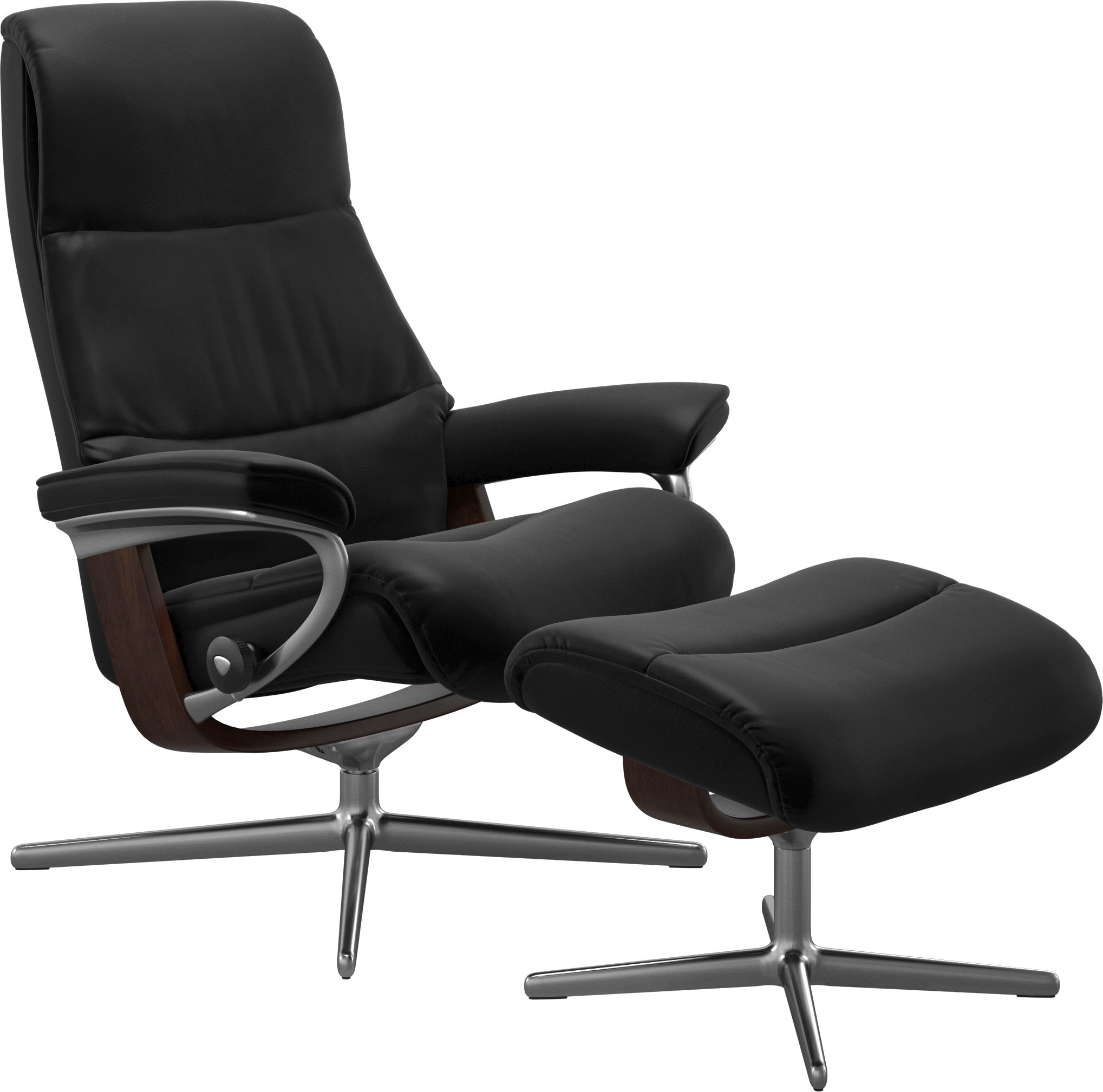 Stressless® Relaxsessel »View«, (Set, Relaxsessel mit Hocker), mit Hocker, mit Cross Base, Größe S, M & L, Holzakzent Braun