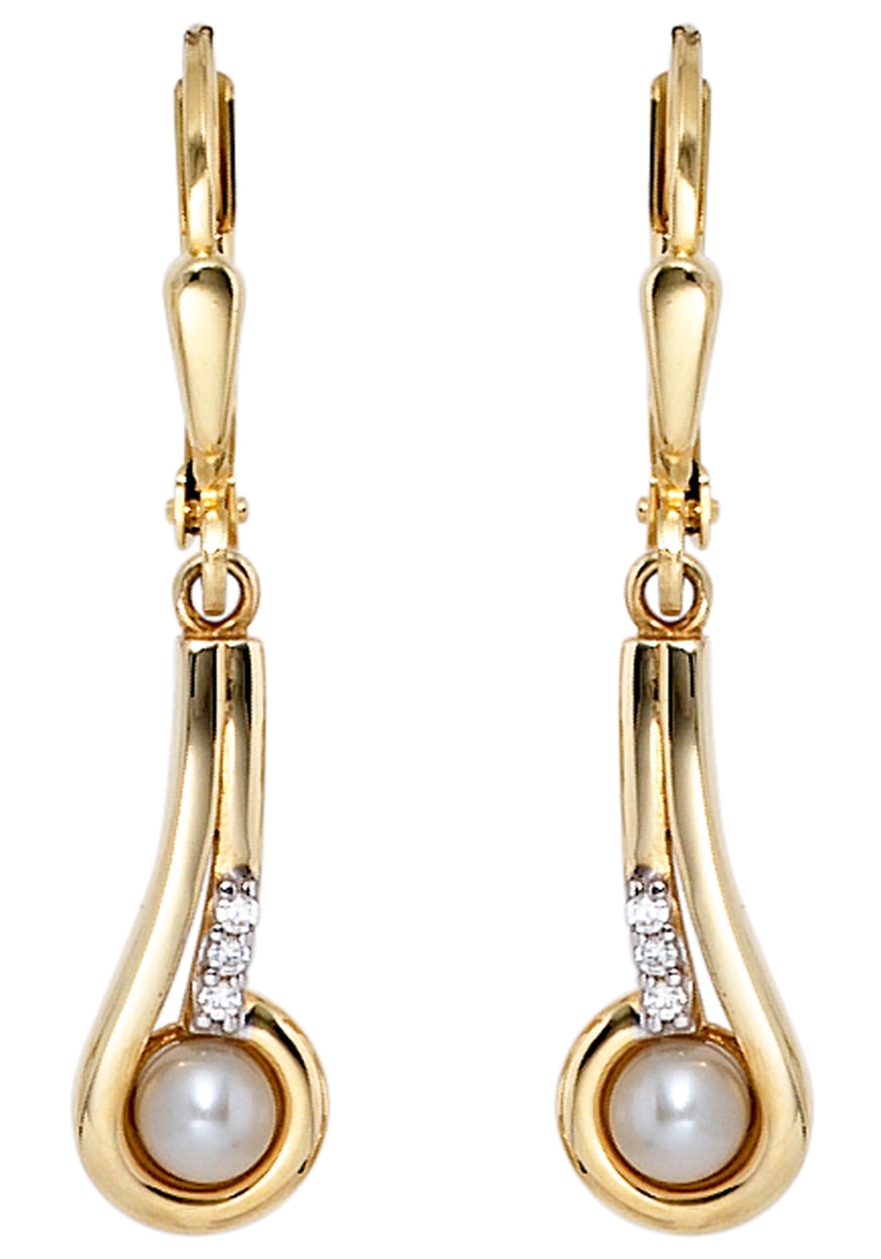 JOBO Perlenohrringe »Ohrringe lang hängend 30 mm« 333 Gold mit Perlen und 6 Zirkonia