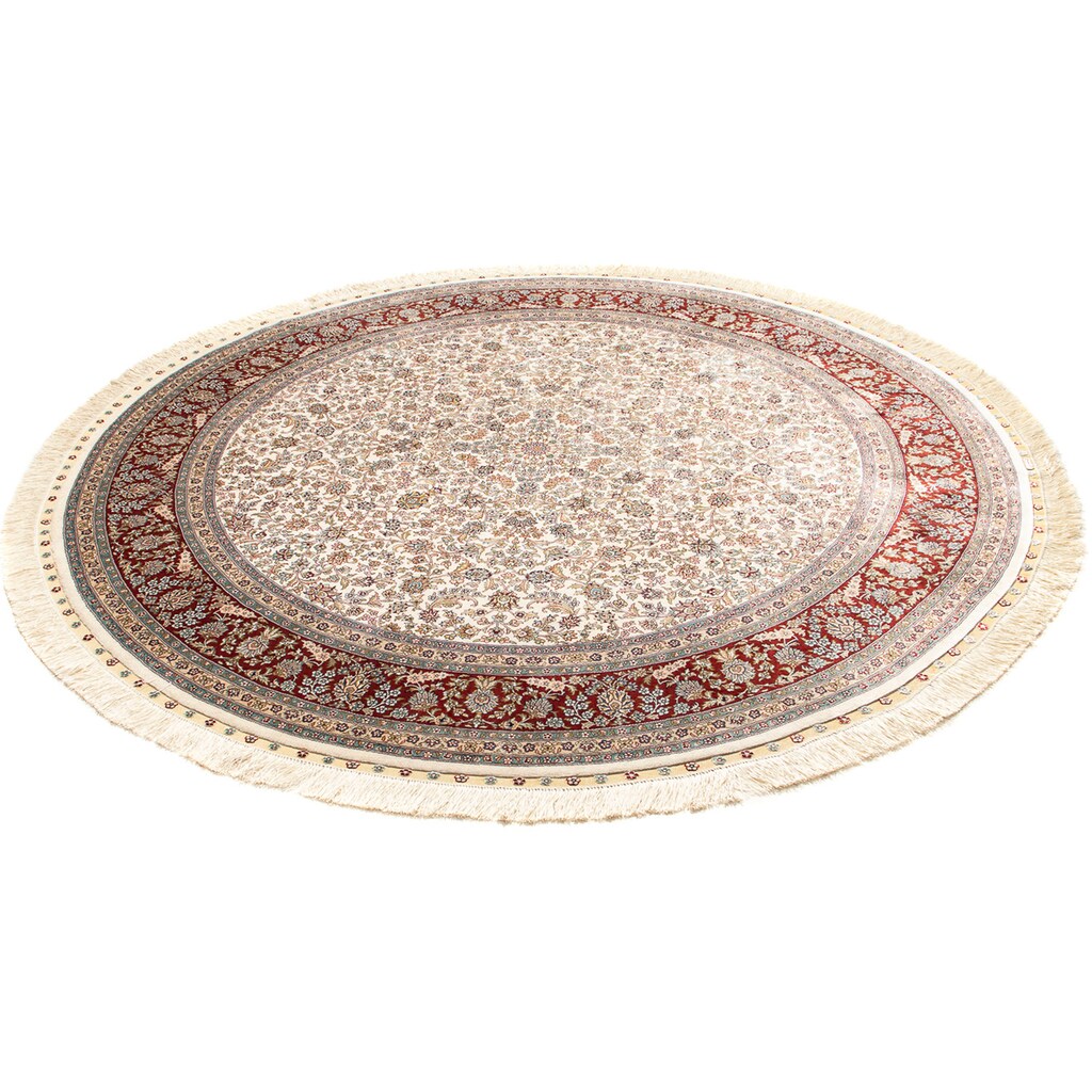 morgenland Orientteppich »Hereke rund - 185 x 185 cm - beige«, rund, Wohnzimmer, Handgeknüpft, Einzelstück mit Zertifikat