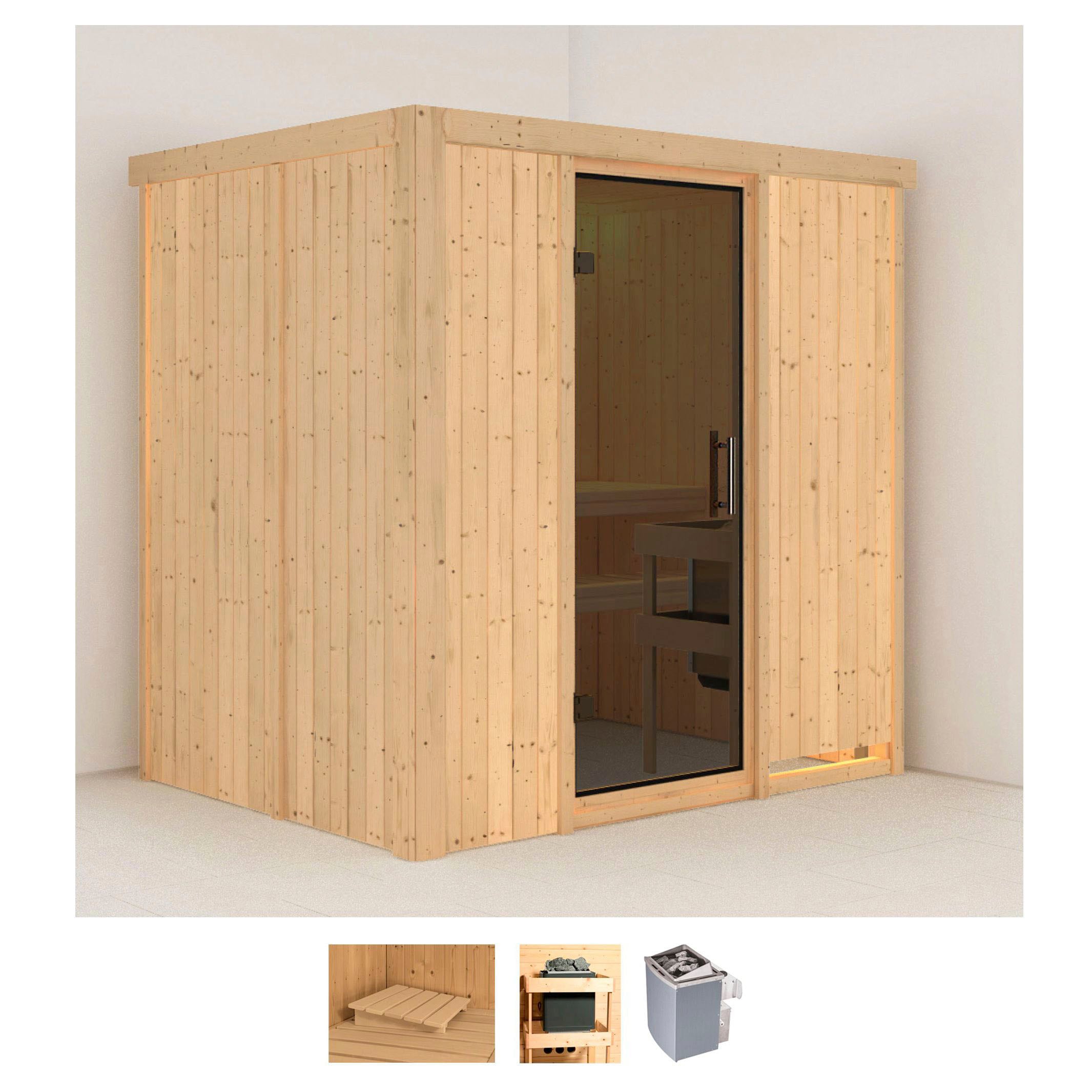 Karibu Sauna "Bedine" Set, Ofen 9 kW integr. Strg