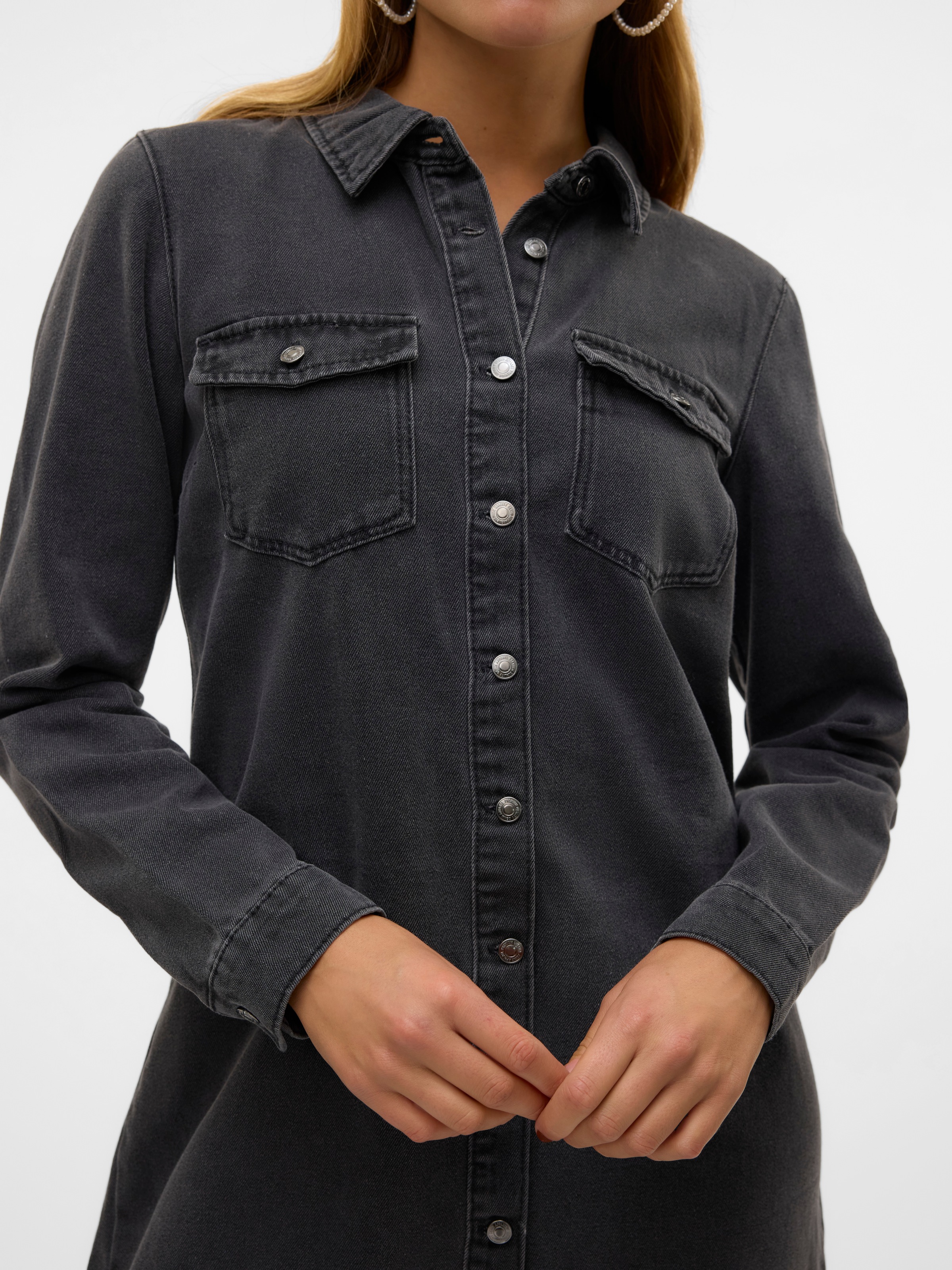 Thumbnail - Vero Moda Jeanskleid "VMJENNIE LS SHORT DENIM DRESS GA NOOS" Brusttaschen