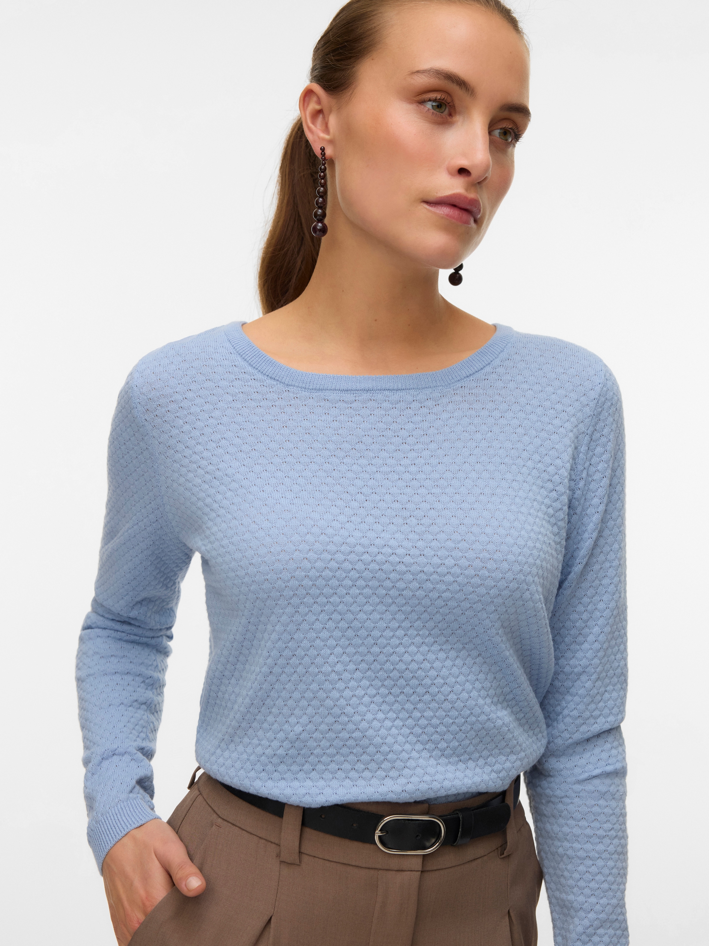 Vero Moda Rundhalspullover "VMCARE STRUCTURE LS O-NECK BLOU NOOS" mit Struk günstig online kaufen