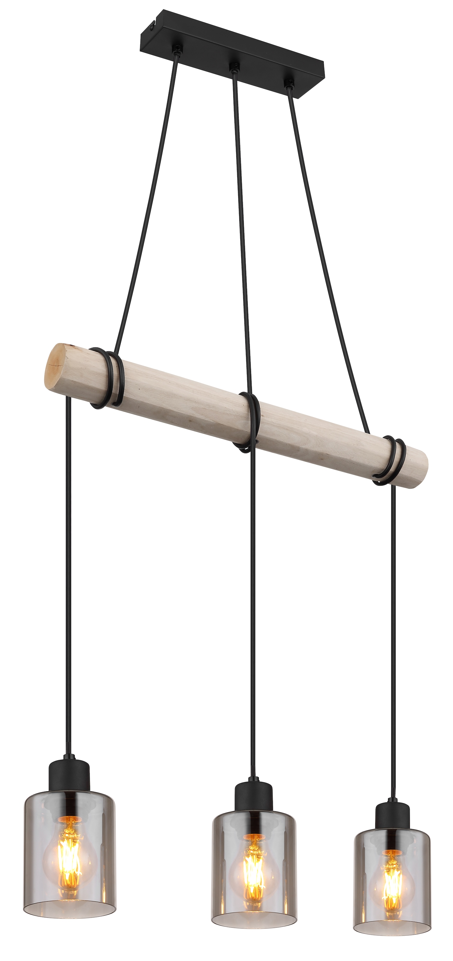 GLOBO LIGHTING Hängeleuchte »HADERA« E27 1 Stk. Hängeleuchte Schwarz/Holz, Rauchglas, höhenkürzbar, E27