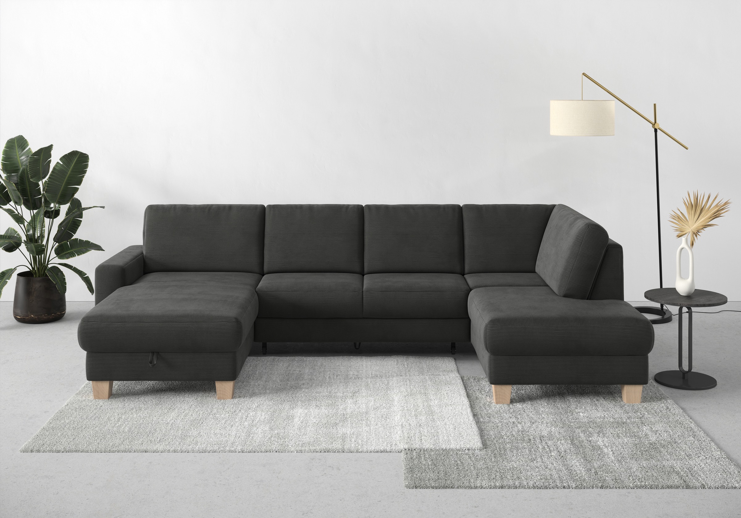 Home affaire Wohnlandschaft »Summer U-Form«, mit oder ohne Bettfunktion und Bettkasten, Cord-Bezug