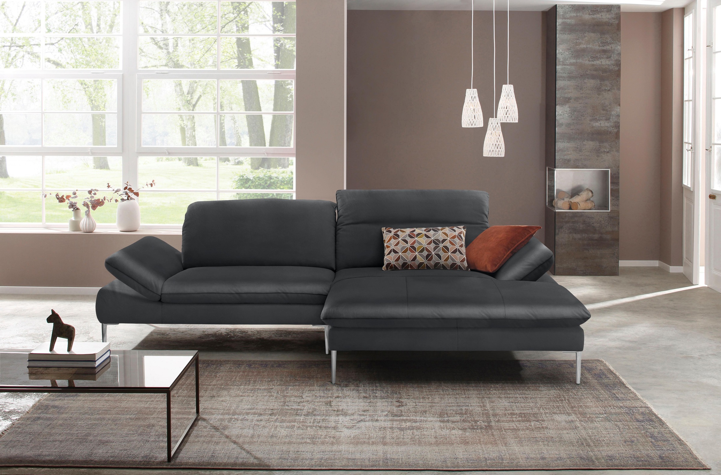 W.SCHILLIG Ecksofa »enjoy&MORE, Designsofa, elegant und bequem, L-Form«, mit Sitztiefenverstellung, Füße Chrom glänzend, Breite 294 cm