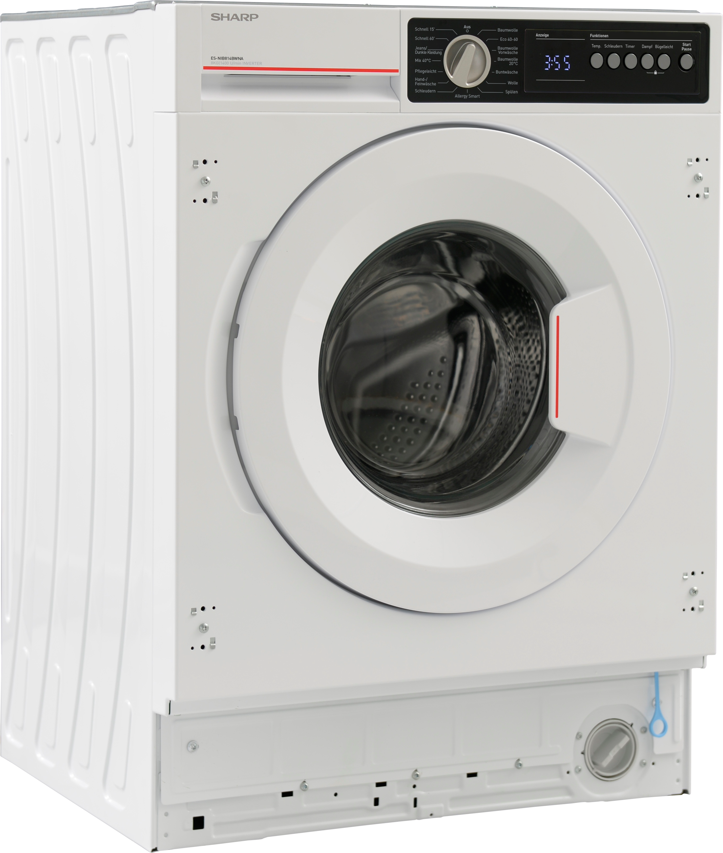 Sharp Einbauwaschmaschine »ES-NIB814BWNA-DE« 8 kg 1400 U/min Dampf-Funktion für weniger Falten und gepflegte Textilien