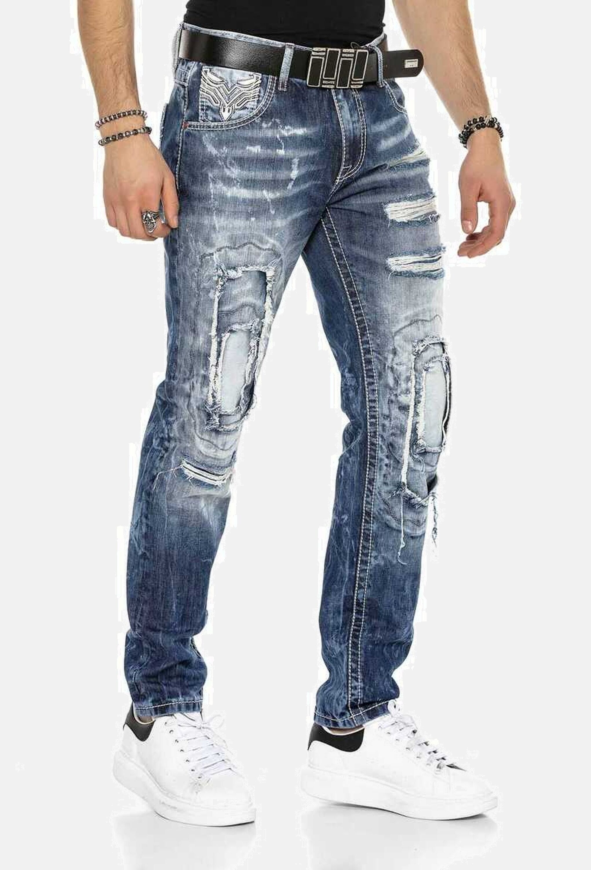 Cipo & Baxx Regular-fit-Jeans »Cipo & Baxx Jeans DENIM« bequeme Jeans im ausgefallenen Lagen-Design, CD611