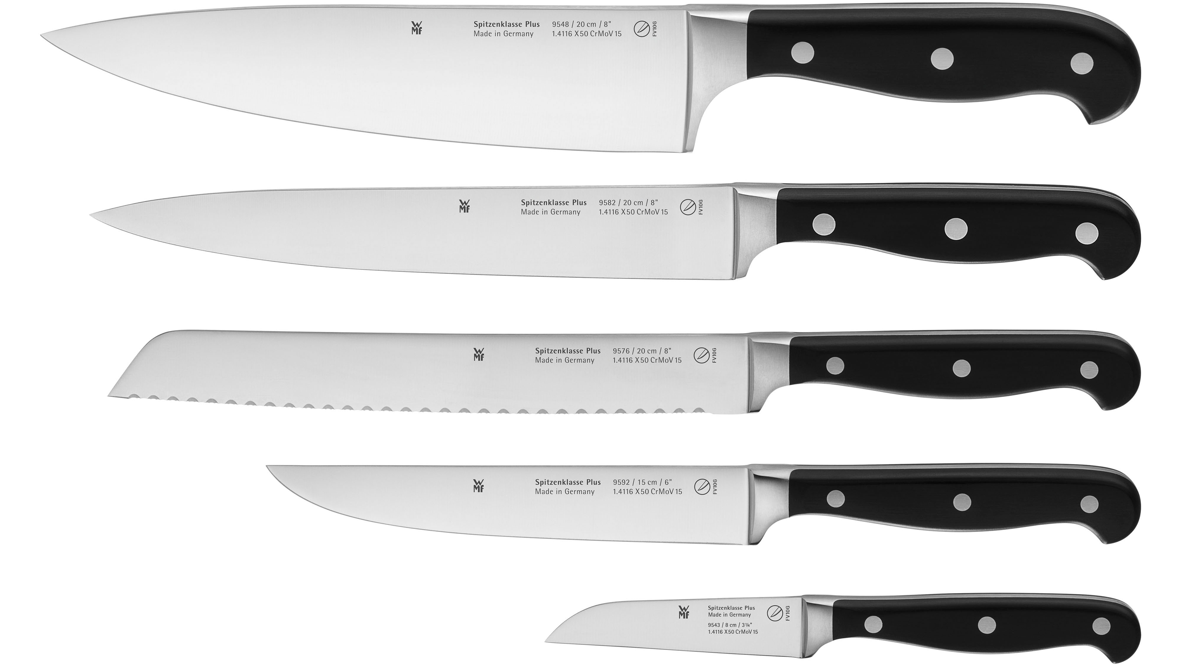 WMF Messer-Set "Spitzenklasse Plus" Performance Cut, handgeschmiedet, Fingerschutz, Made in Germany
