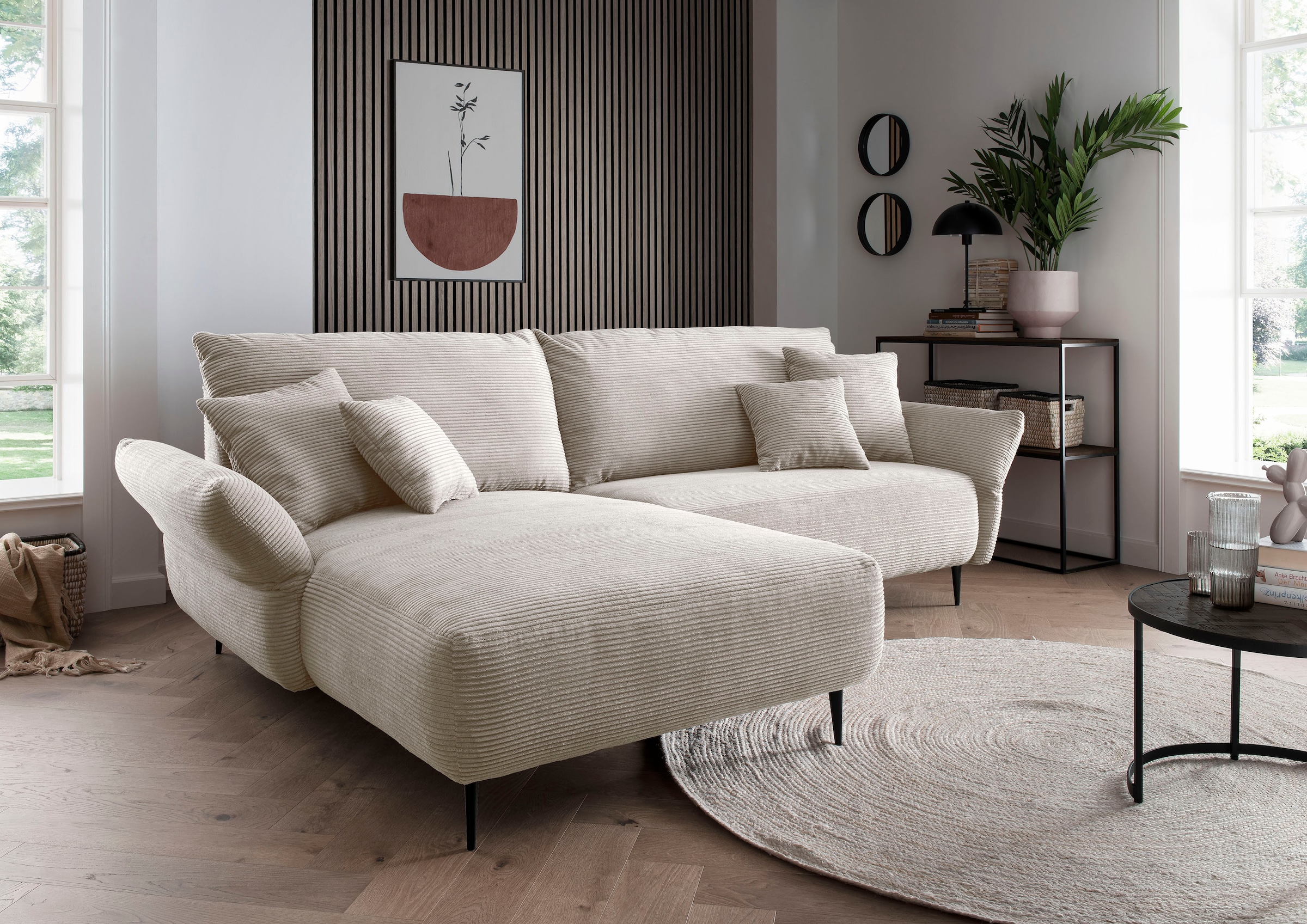 Home affaire Ecksofa inklusive Armlehnenverstellfunktion, inkl. 4x Zierkissen