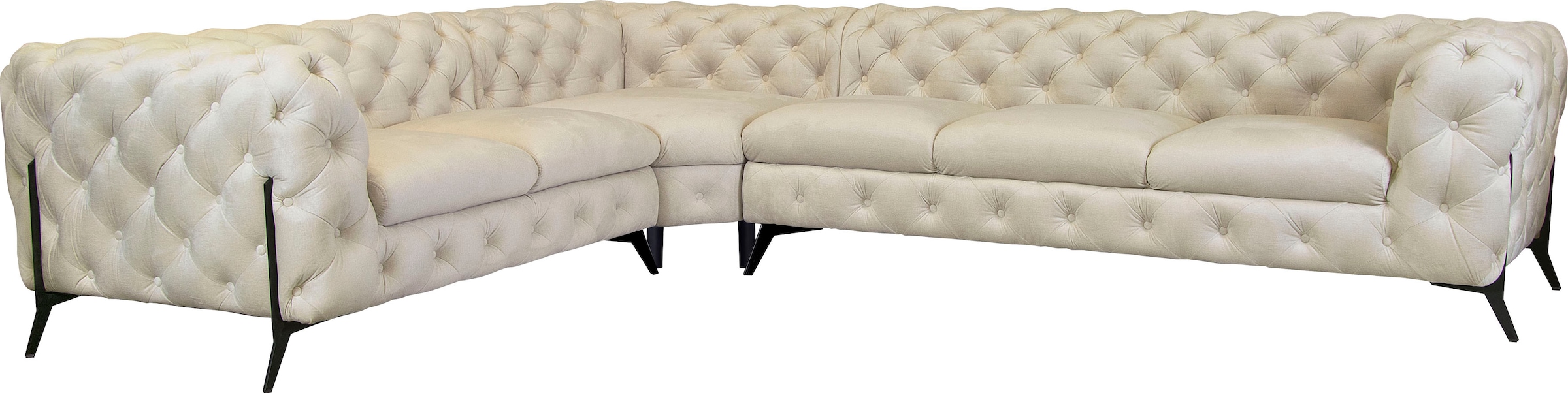 Leonique Chesterfield-Sofa "Amaury L-Form", großes Ecksofa, Chesterfield-Optik, Breite 323 cm, Fußfarbe wählbar