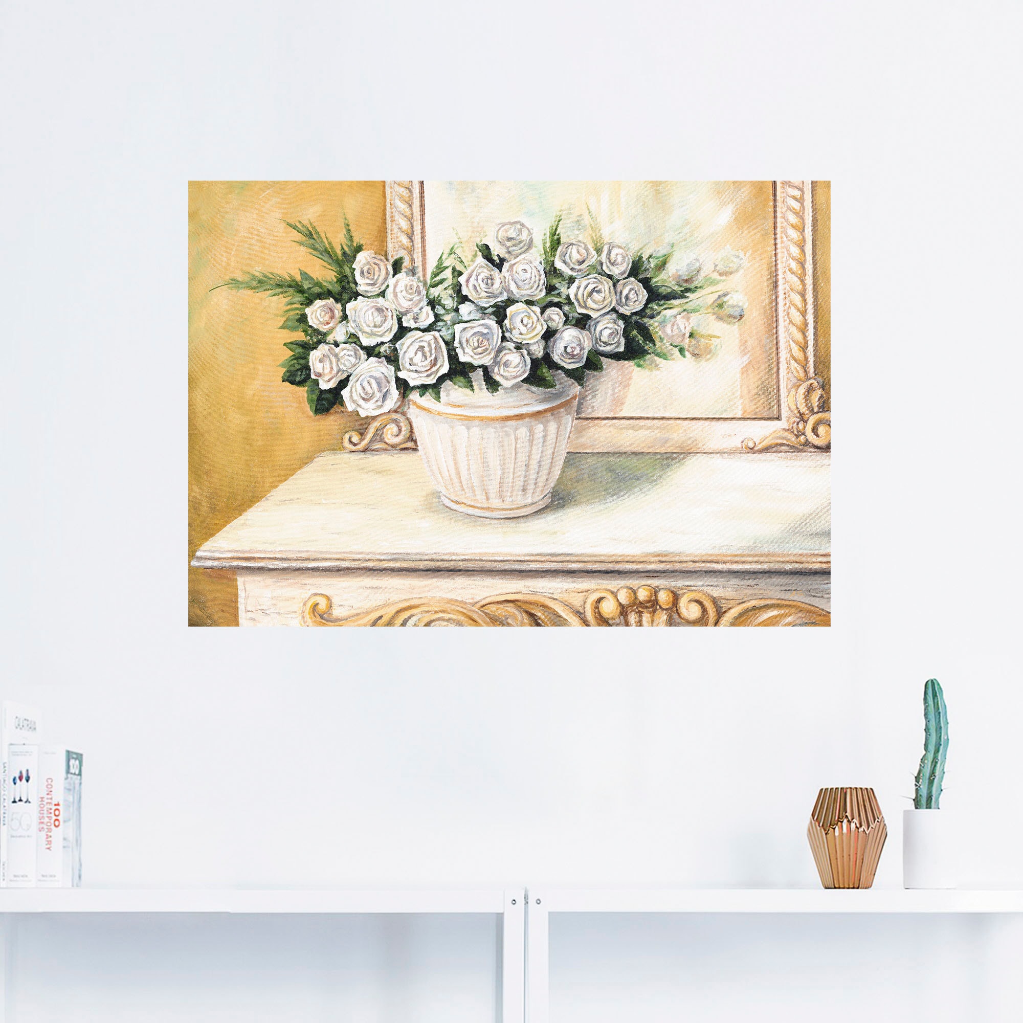 Artland Wandbild »Rosen auf Tisch I«, Blumen, (1 St.), als Alubild, Leinwandbild, Wandaufkleber oder Poster in versch. Größen