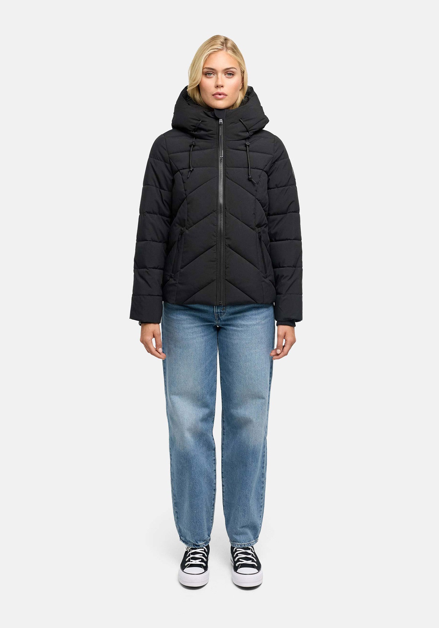 Marikoo Winterjacke "Naanda" mit Kapuze Steppjacke mit diagonaler Steppung, Kapuze, hohem Kragen