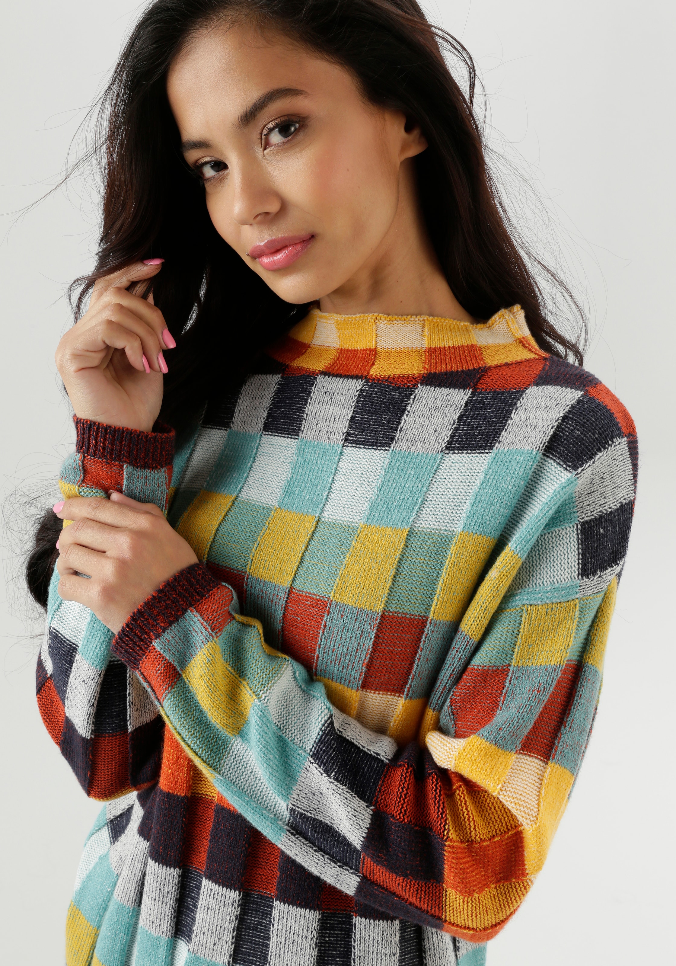Aniston SELECTED Strickpullover, mit mehrfarbig strukturierten Karomuster - NEUE KOLLEKTION