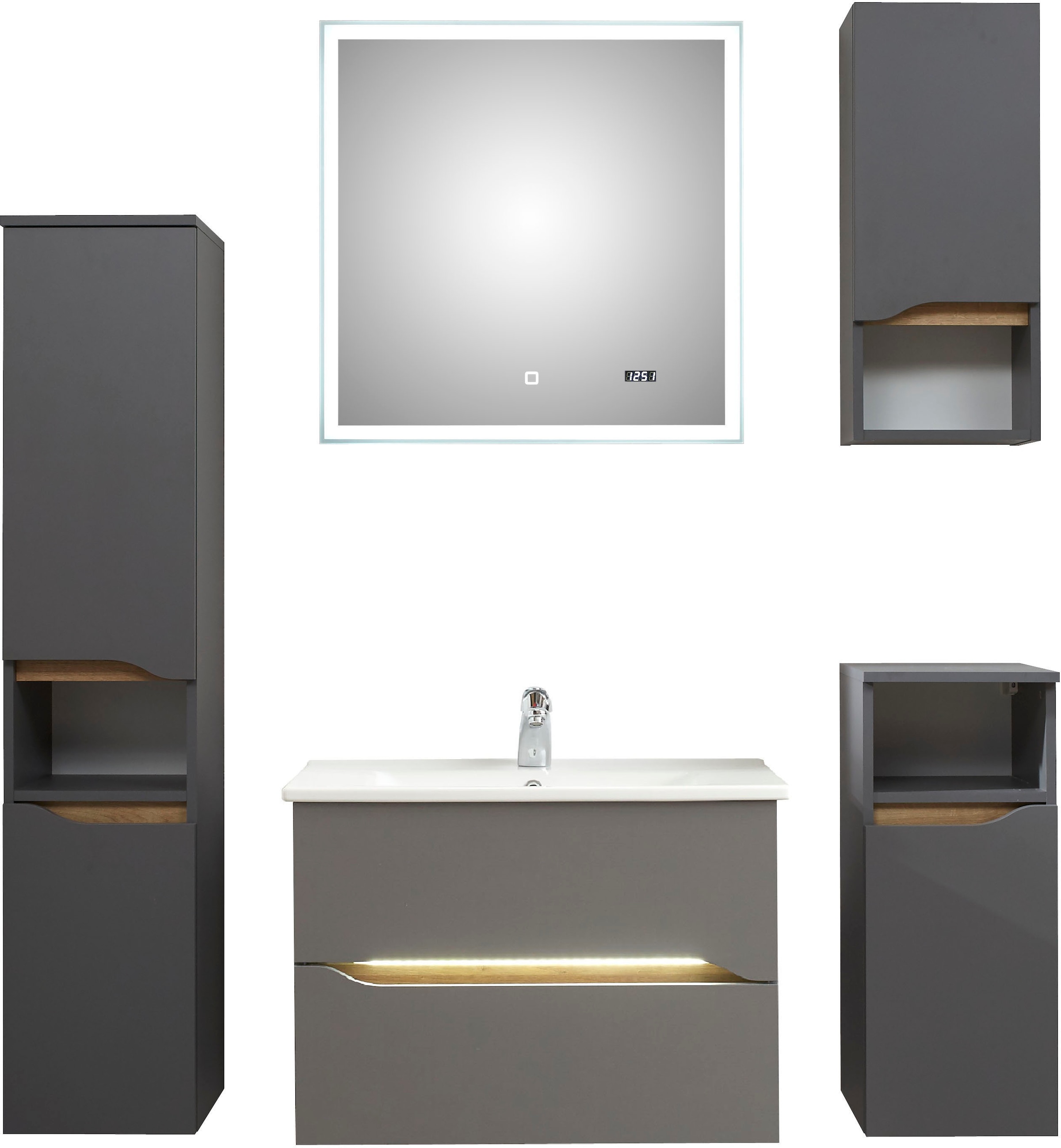 Saphir Badmöbel-Set "Quickset 5-teilig, Keramik-Waschtisch mit LED-Spiegel" günstig online kaufen