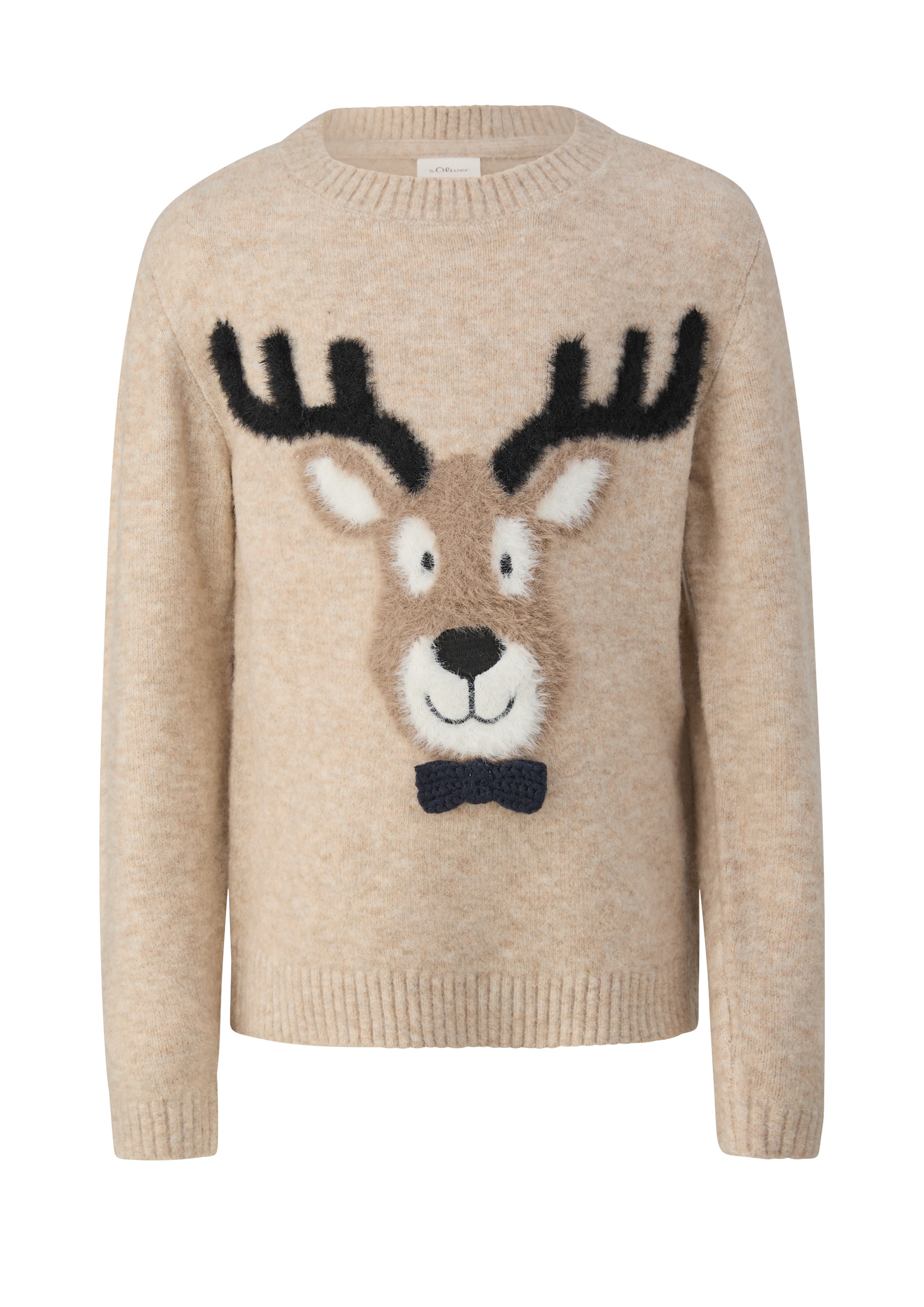s.Oliver Junior Strickpullover mit Rentierintarsie, meliert, Rundhalsausschnitt