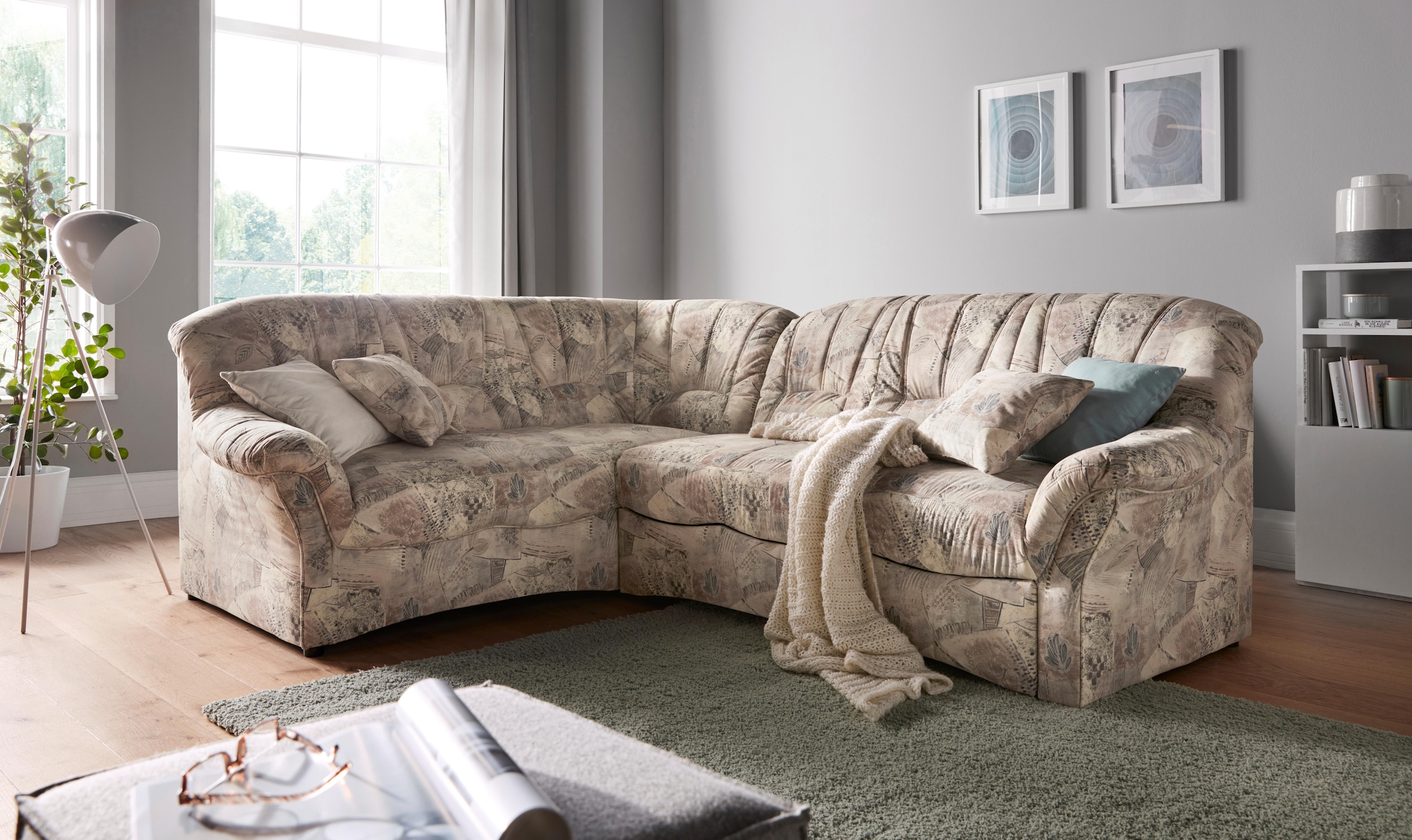 DOMO collection Ecksofa »Bahia, zeitlos und elegant, bequeme Armlehnen, L-Form«, Microfaser, natur
