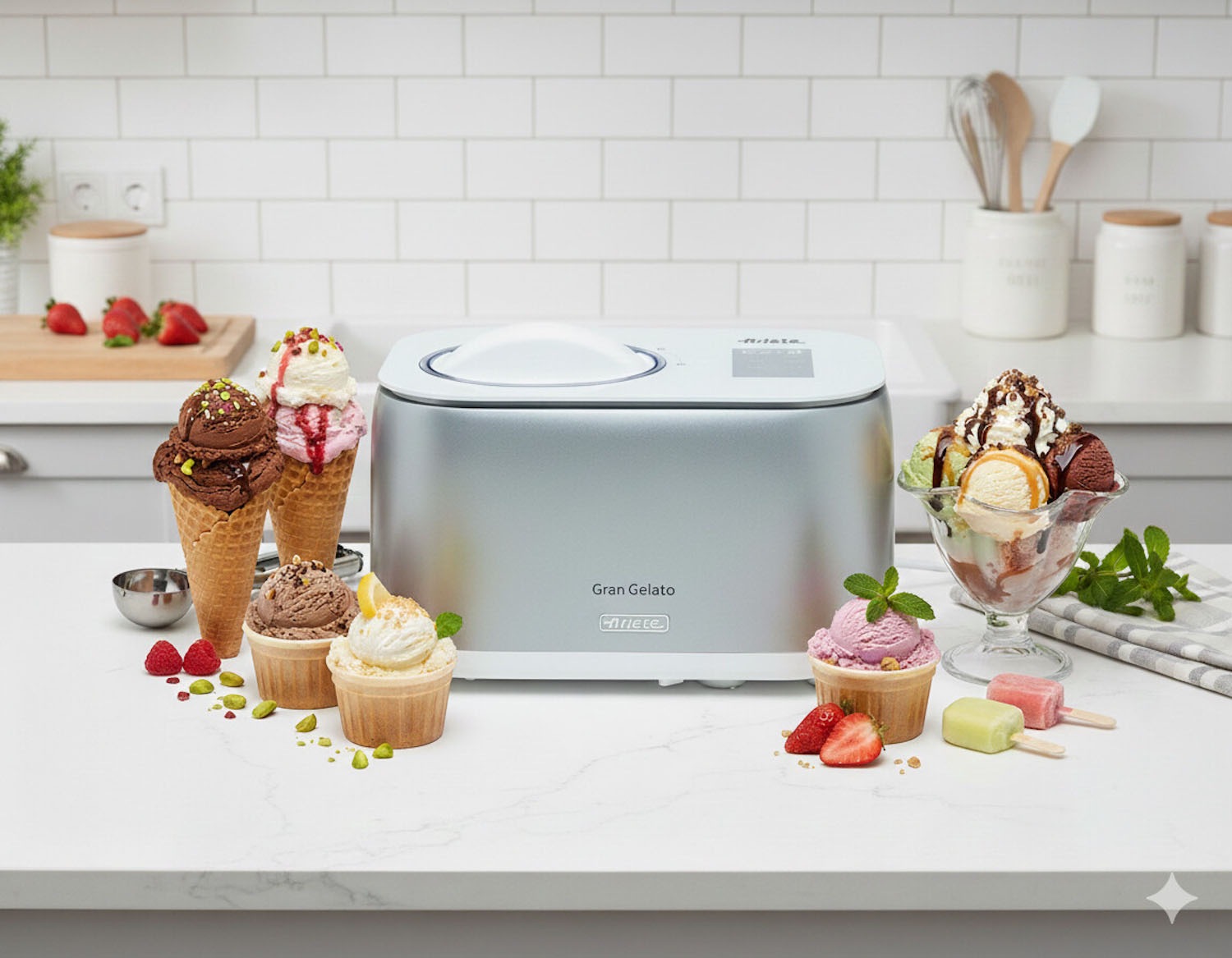Ariete Eismaschine »Gran Gelato« 1 l 100 W Die integrierte Nachkühlfunktion Hält dein Eis bis zu 1 Stunde kühl.