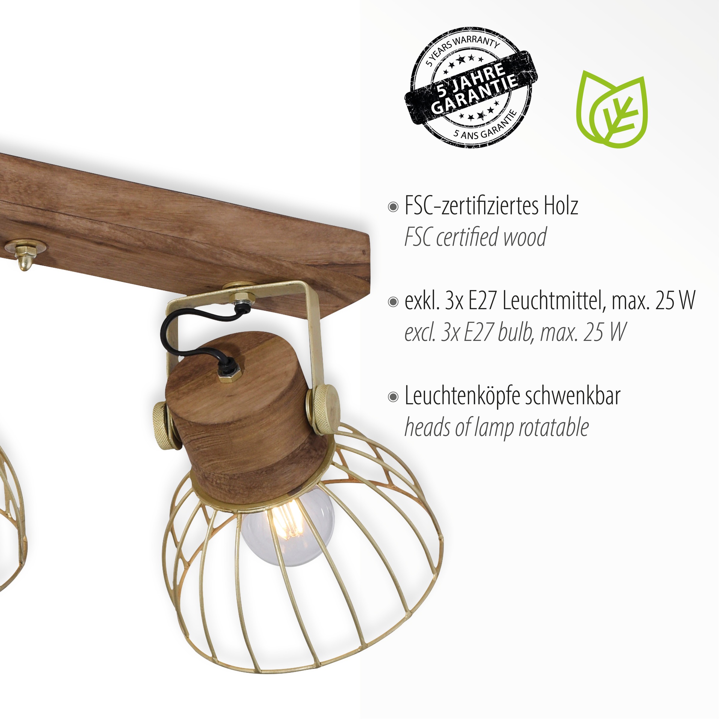 JUST LIGHT Wandleuchte »ALAMI«, 3 flammig, Leuchtmittel E27 | ohne Leuchtmittel, ExklusiveE27