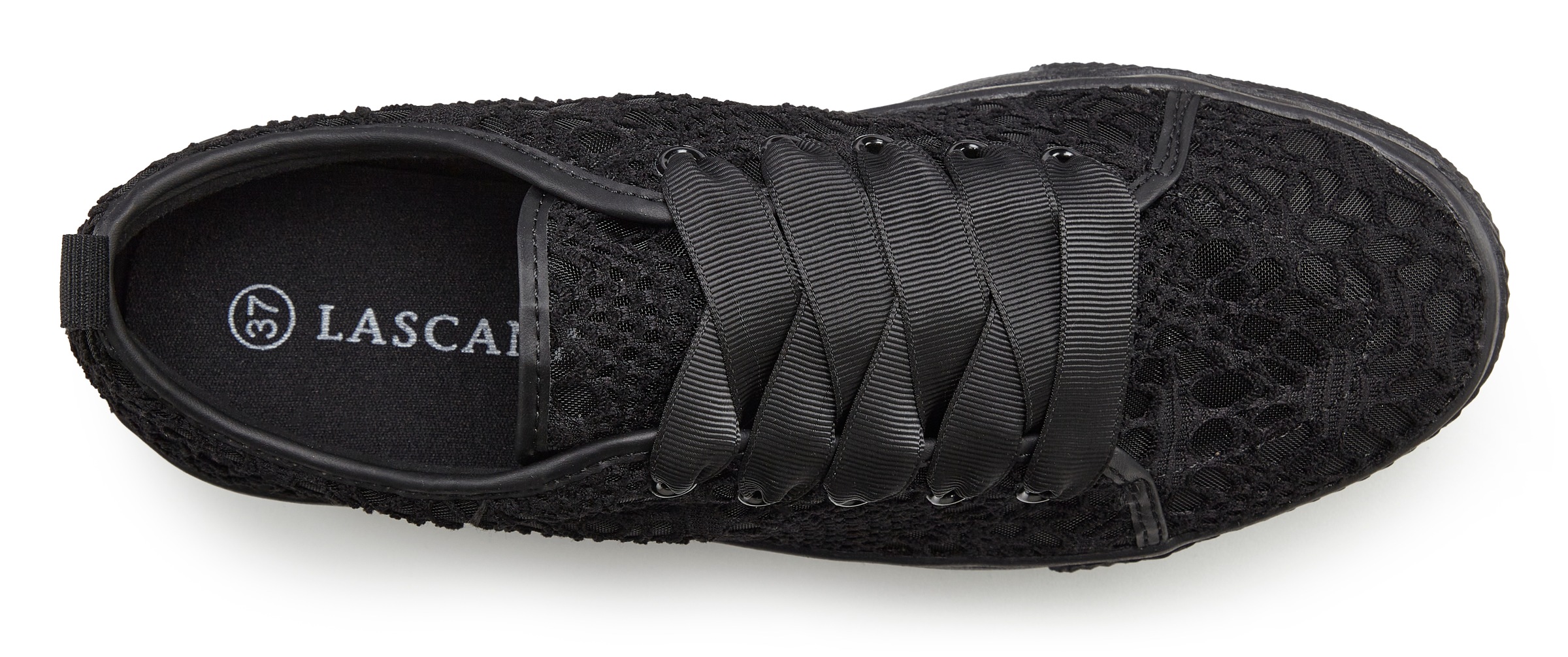 Sneaker LASCANA, Damen, Gr. 38, schwarz, Obermaterial: 100% Textilmaterial. Decksohle: 100% Textilmaterial. Futter: 100% Textilmaterial. Laufsohle: 100% Synthetik, unifarben, Basic, Schuhe Sneaker, mit leichter Plateausohle und Spitze, Schnürhalbschuhe, F 3