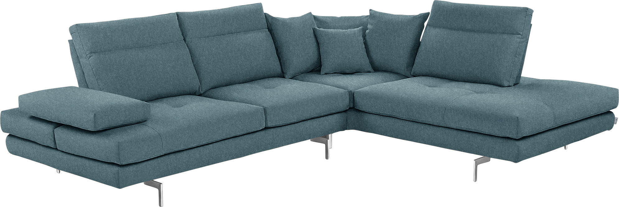 CALIA ITALIA Ecksofa "Toby Wing, B/T: 288/232 cm, Designsofa mit hohem Sitzkomfort, L-Form" Sitztiefenverstell.,wahlw. mit Kissen-Set, Füße chrom glänzend
