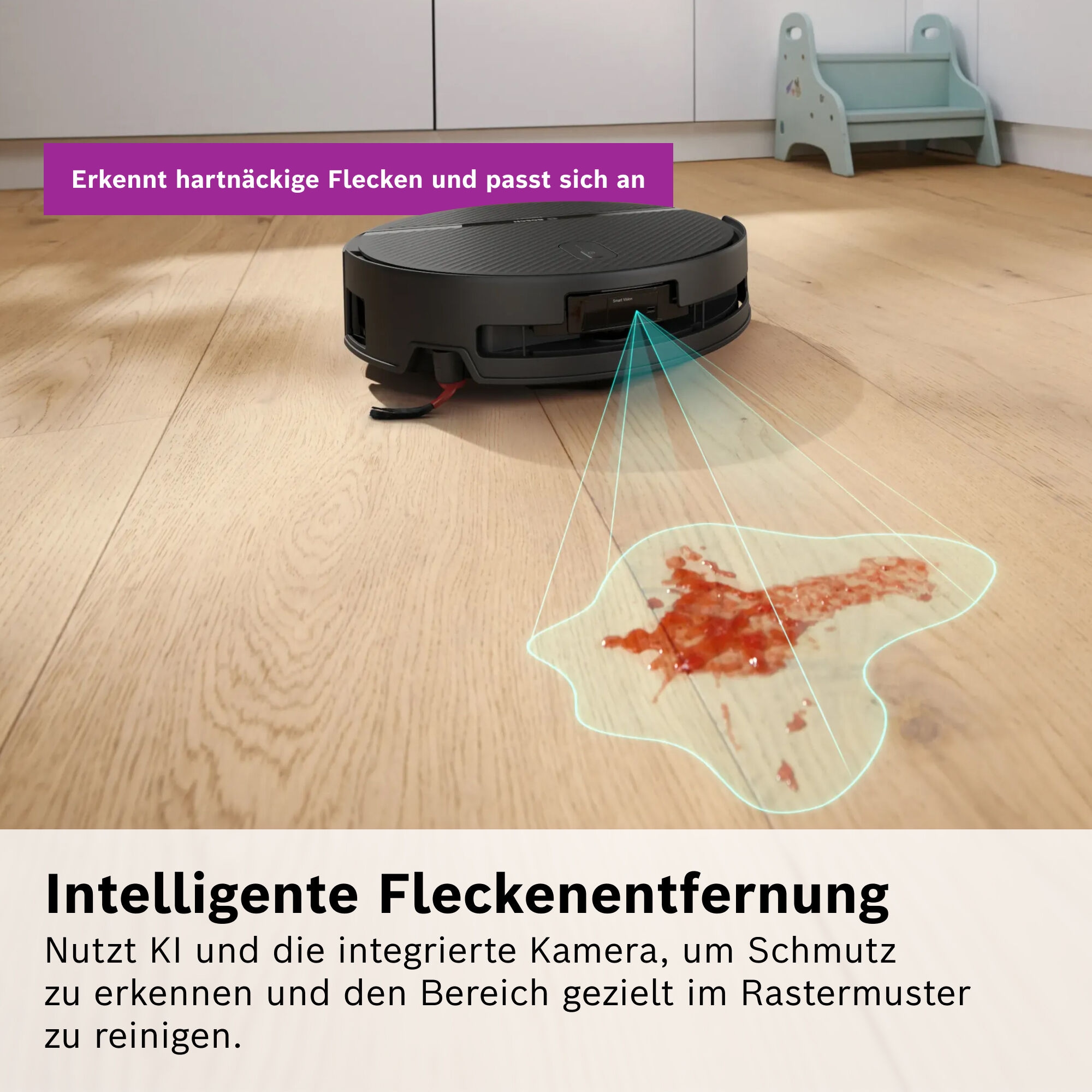 BOSCH Saugroboter »mit Wischfunktion Spotless 2 Advanced BCR2S2BX/BCR2S2WX« ausfahrbare Wischrolle, 27.000 Pa Saugkraft, smarte Fleckenentfernung