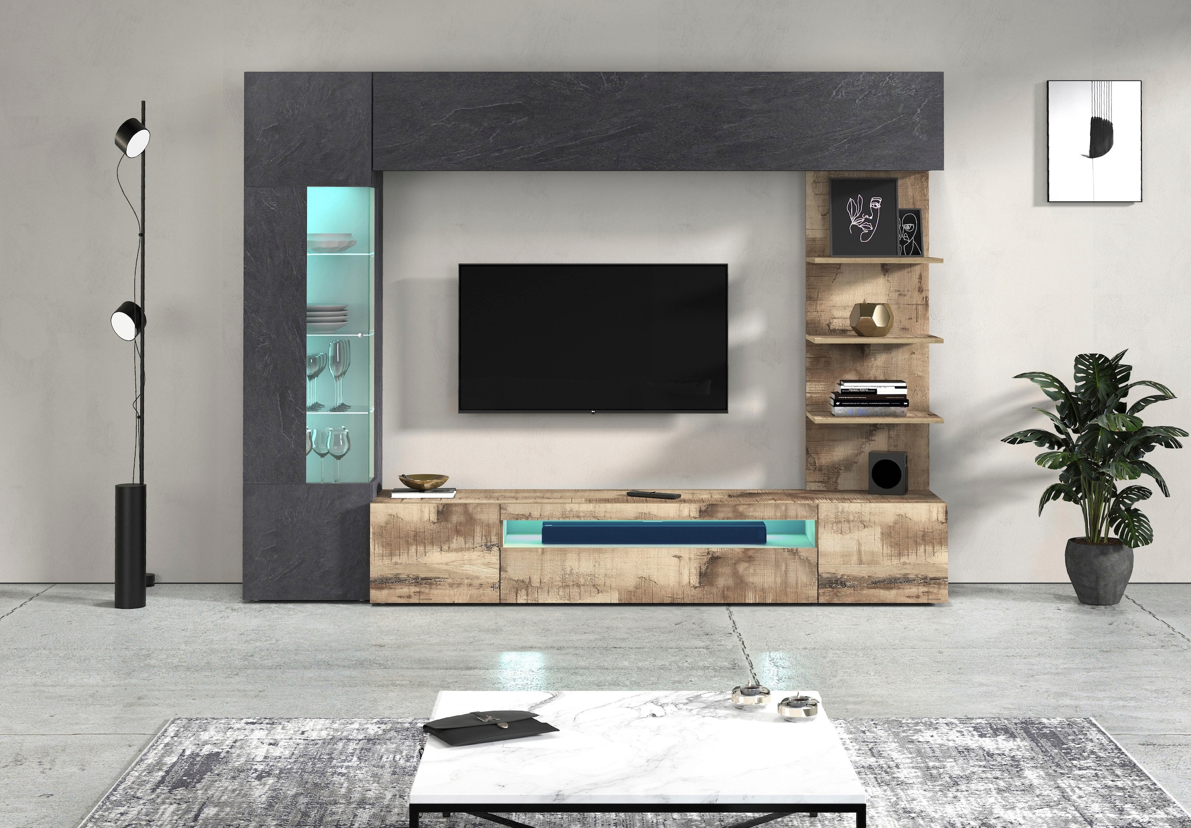 OTTO home Wohnwand »Wohnwand New Egypt, Anbauwand, Medienwand, Wohnzimmerwand« Weiß in Hochglanz, alle anderen Farben in matter Ausführung., 4 Stk. tlg.