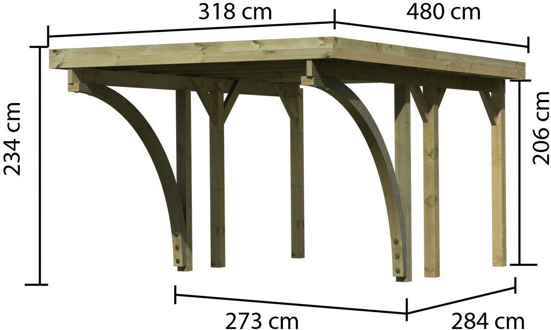Karibu Einzelcarport »»Classic 1 SET« Stahl-Dach Variante C, mit zwei Einfahrtsbogen«, Masivholz, 250 cm, KDI, aus Masivholz