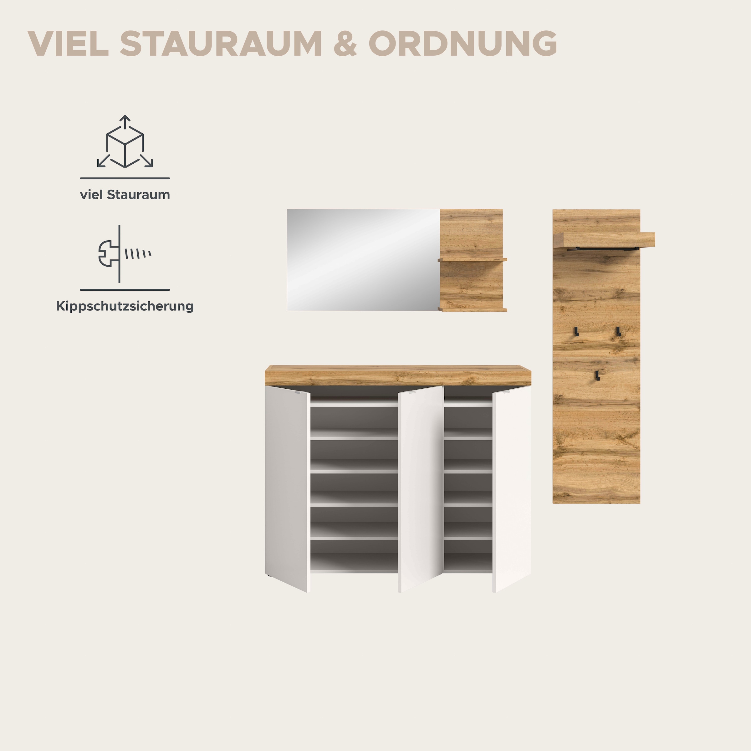 OTTO home Garderoben-Set »MAMBO II, 3-teilig, hängend oder stehend montierbar« 3 Stk. tlg.