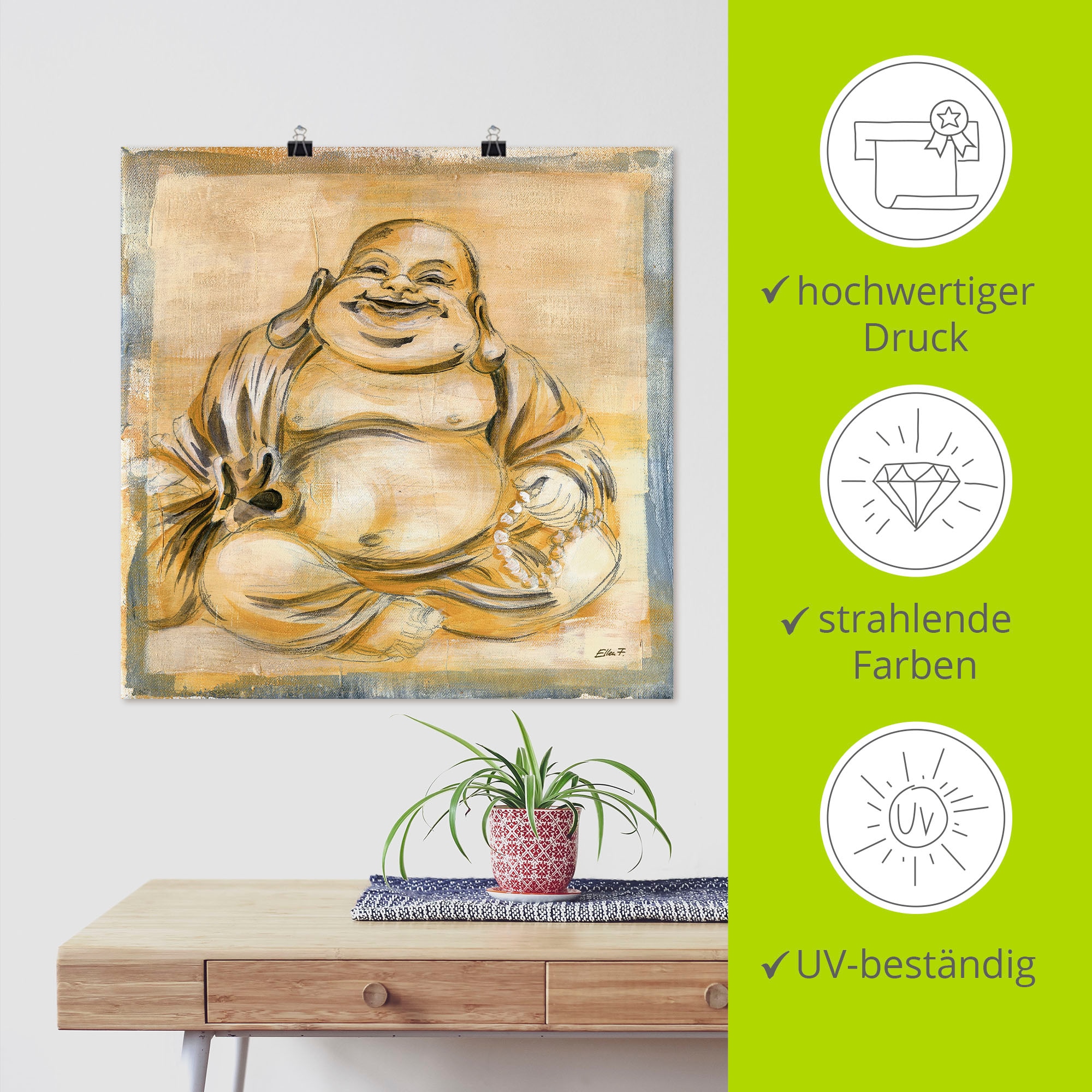 Artland Wandbild »Fröhlicher Buddha I«, Religion, (1 St.), als Leinwandbild, Poster, Wandaufkleber in verschied. Größen