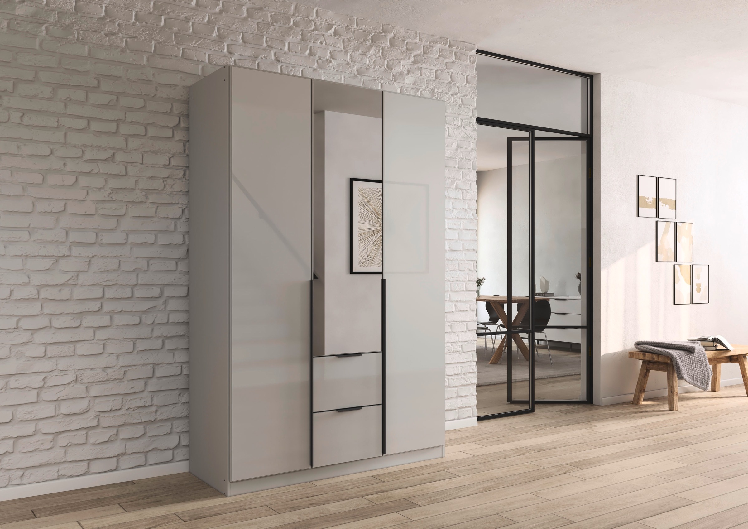 rauch Drehtürenschrank »Kleiderschrank Kleiderschränke Schrank Garderobe AGORDO mit Glasfront«, (in zwei Griff-Farben, Breiten 91-360 cm), mit Außenschubkästen, in 7 Breiten und 2 Höhen MADE IN GERMANY