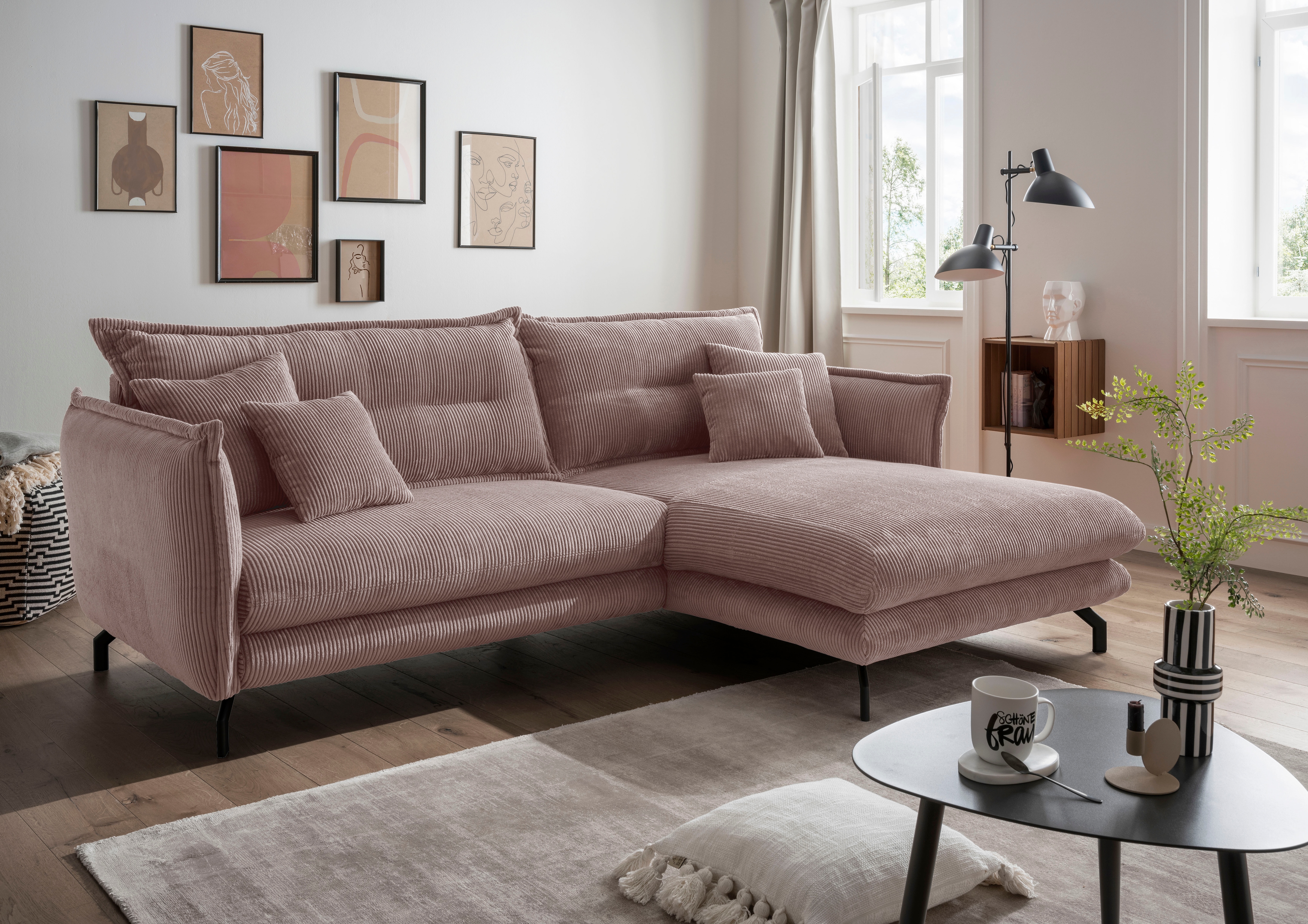 Home affaire Ecksofa "Lava modern & bequem, Breite 255cm, tolle Detailverarbeitung" zwei verschiedene Fußfarben wählbar