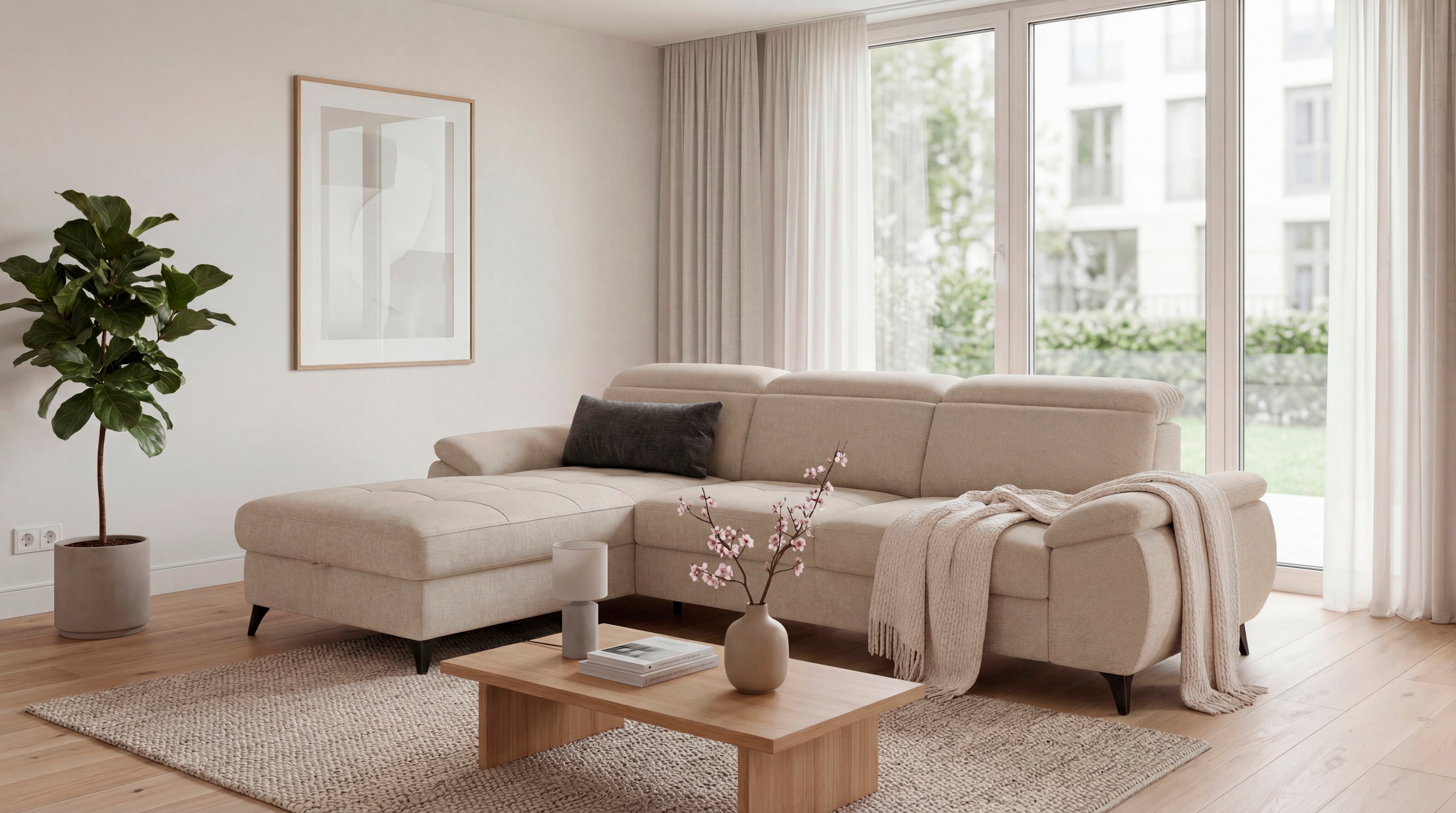 exxpo - sofa fashion Ecksofa "TAOS bequem, komfortabel durch Kopfteilverstellung, Breite 281cm" inkl. Bettfunktion und Bettkasten,toller Sitzkomfort, Steppung im Sitz