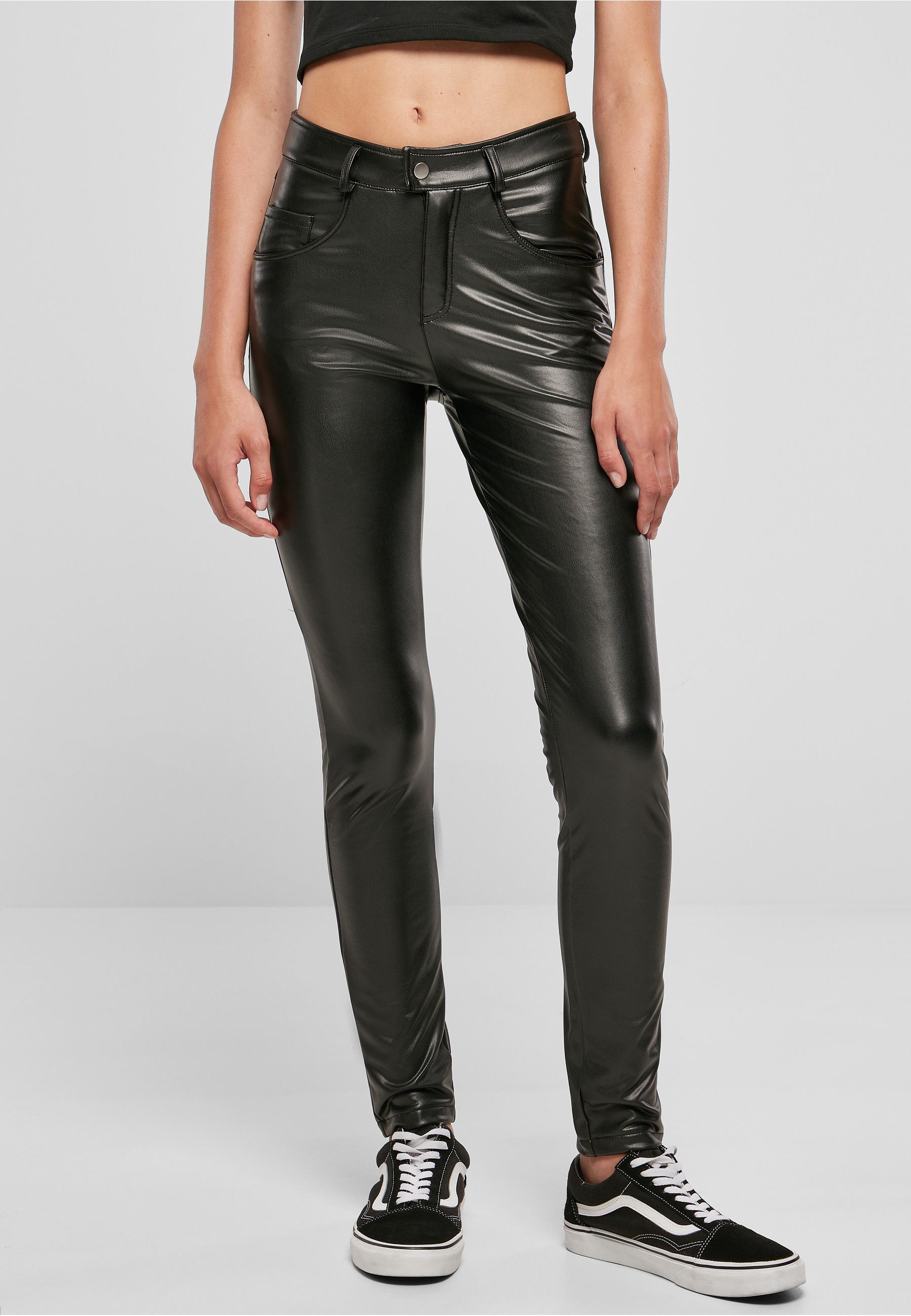 URBAN CLASSICS Lederhose »Urban Classics Damen Ladies Mid Waist Synthetic Leather Pants«