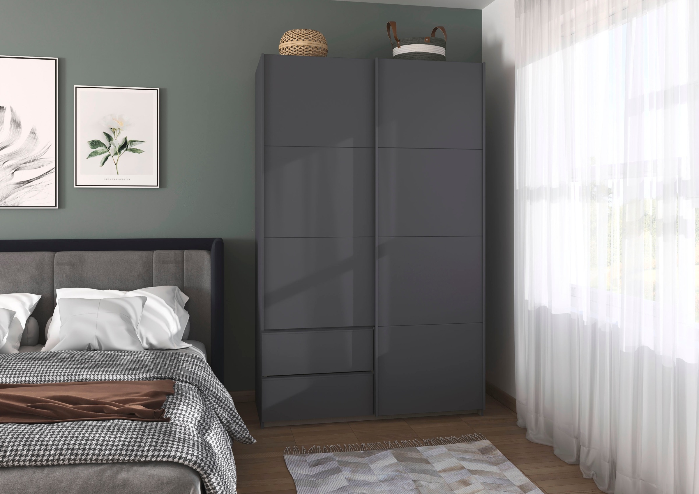 rauch Schwebetürenschrank »Kleiderschrank Schrank Garderobe Wäscheschrank SEVILLA«, (in 3 verschiedenen Ausstattungen BASIC/CLASSIC/PREMIUM), Metall-Griffleisten alufarben oder Graumetallic MADE IN GERMANY