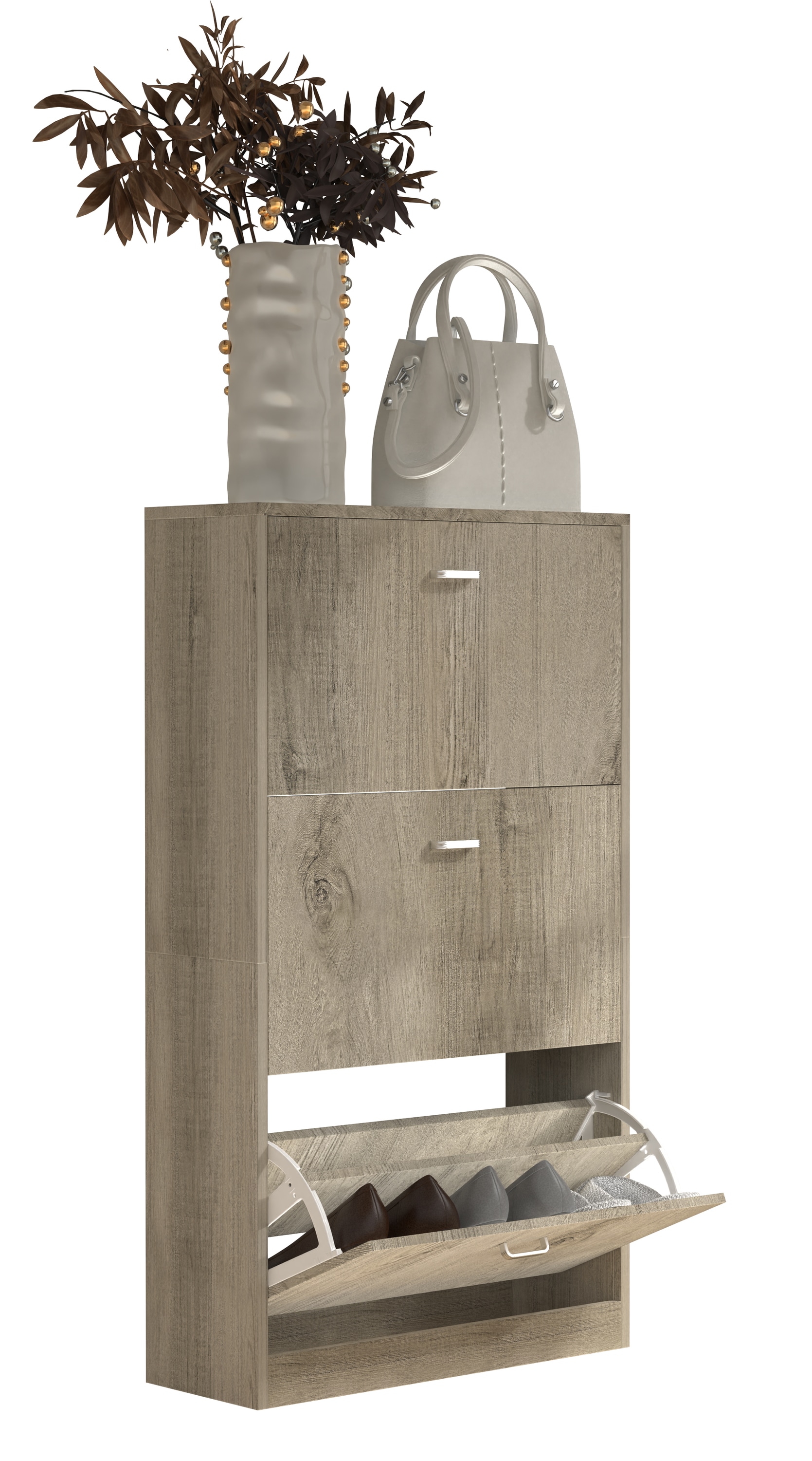 VCM Schuhschrank »VCM Holz Schuhschrank | Maße: H. 105 x B. 59 x T. 22 cm | 3 Klappen - Sipos L«, (1 St.)