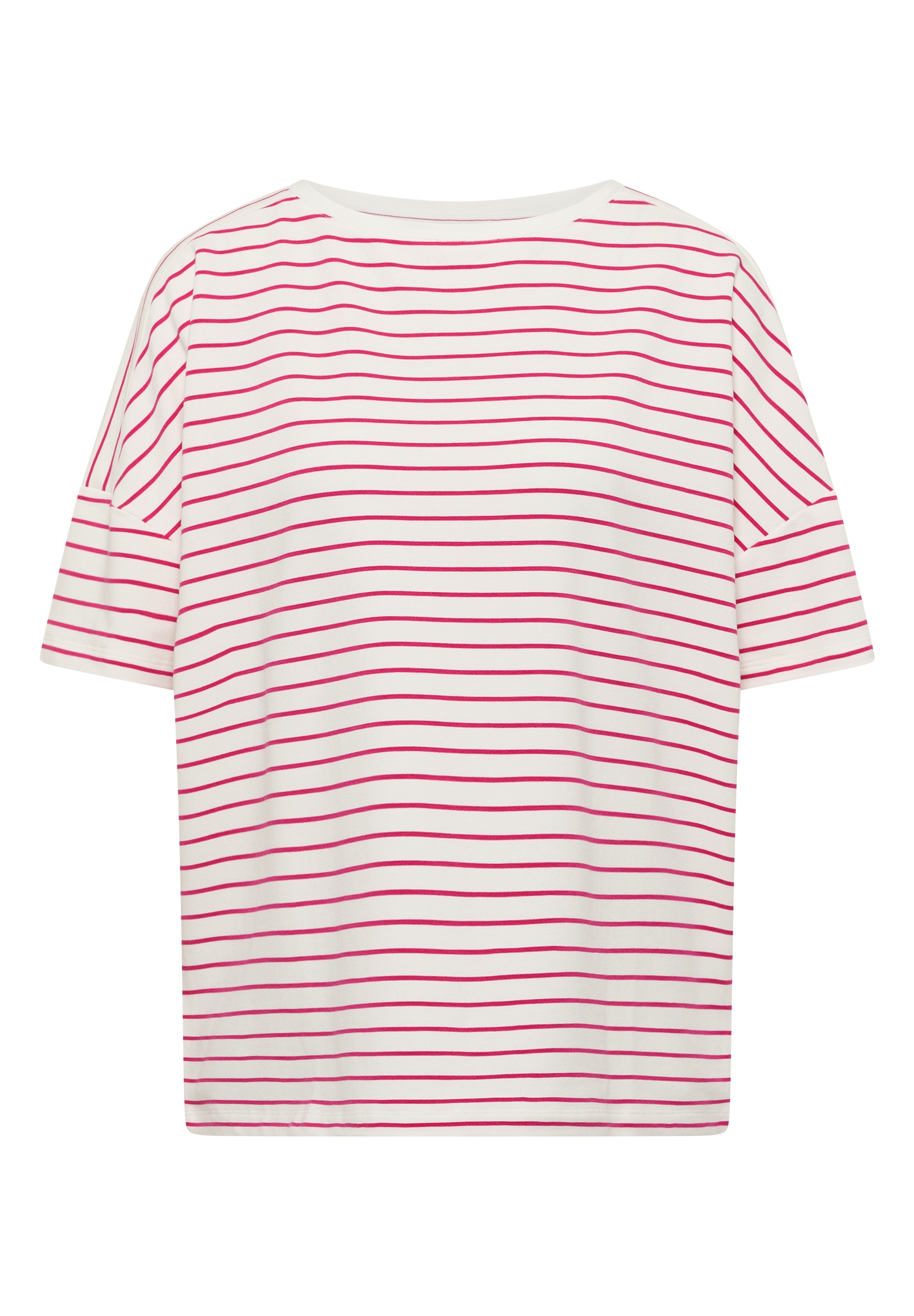T-Shirt CECIL, Damen, Gr. XXL (46), beetroot pink, Web, 48% Baumwolle, 48% Modal, 4% Elasthan, gestreift, comfort fit normal, U-Boot-Ausschnitt, Bündchen, Shirts T-Shirt, mit U-Boot-Ausschnitt 3