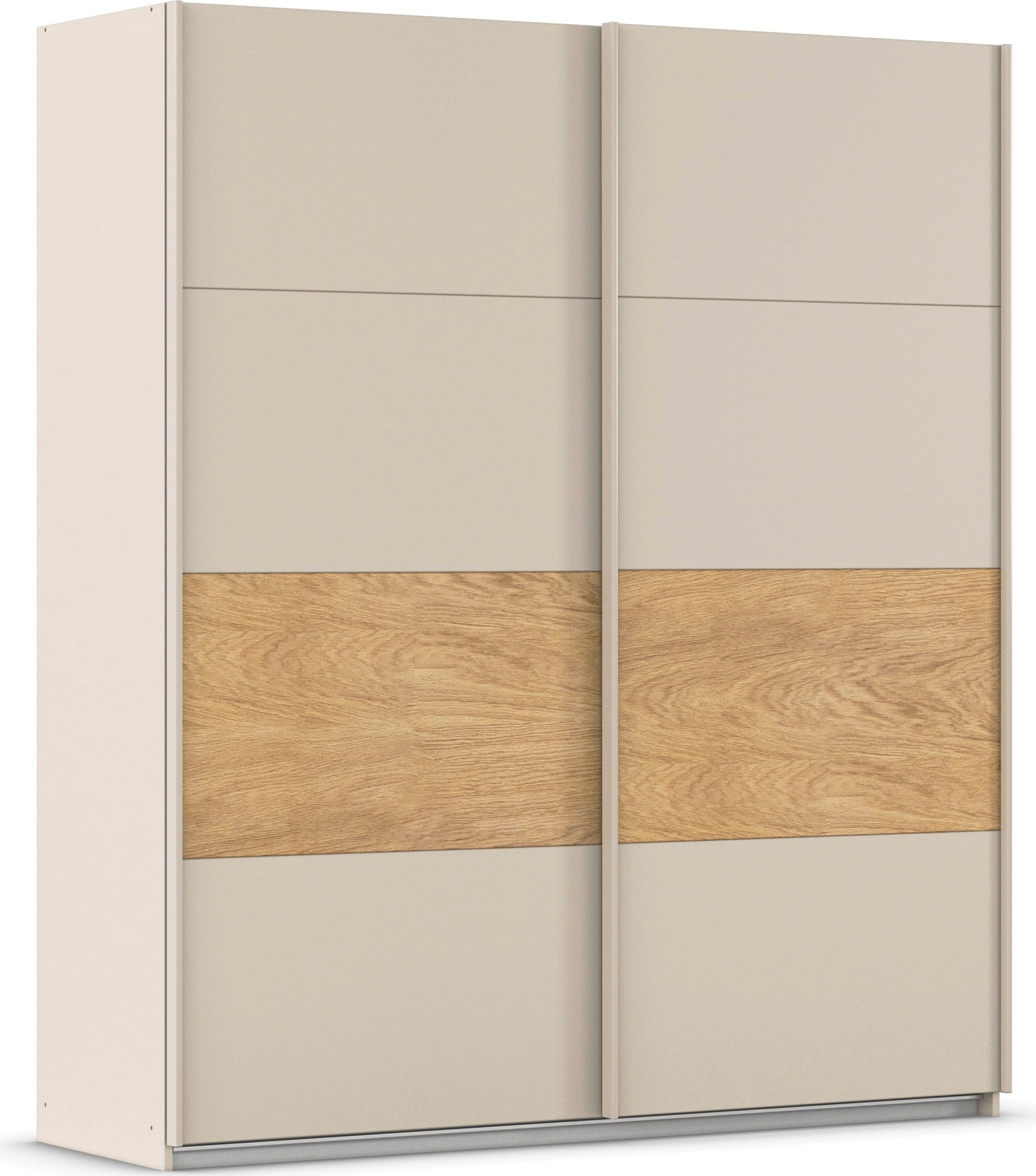 rauch Schwebetürenschrank "Kleiderschrank Schrank Garderobe Schlafzimmerschrank MALVA" Bauchbinde abgesetzt in gebürstetem Eiche Furnier MADE IN GERMANY