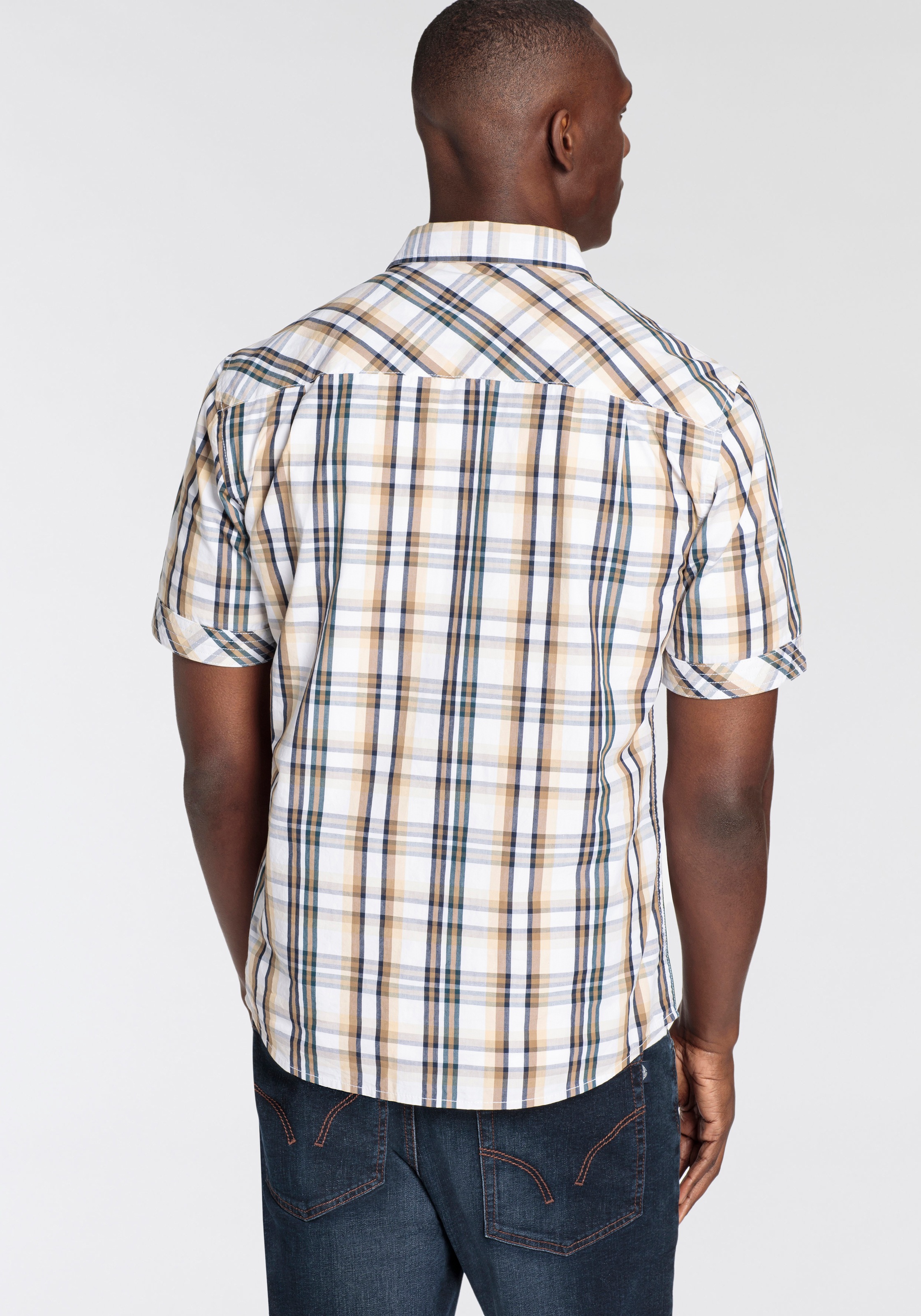 Thumbnail - Mans World Kurzarmhemd im Karomuster mit kleinem Brustprint