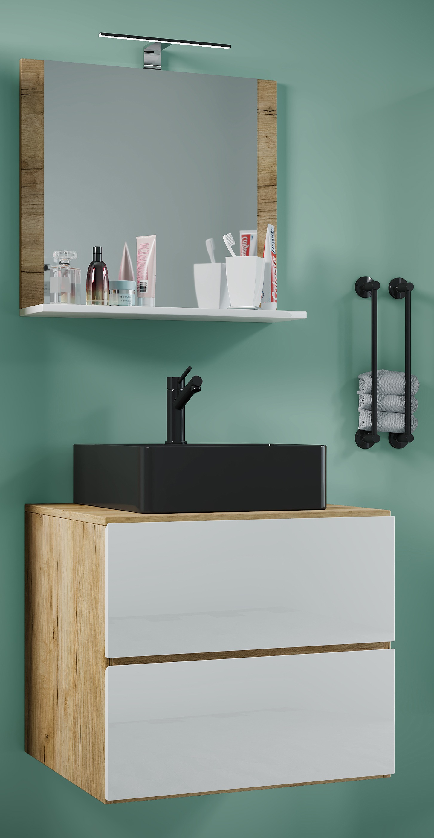 VCM Waschbeckenunterschrank »VCM 3-tlg. Waschplatz Waschtisch Badmöbel Set Waschbecken Lendas BL Breite 60 cm M Schublade«, (3 St.)