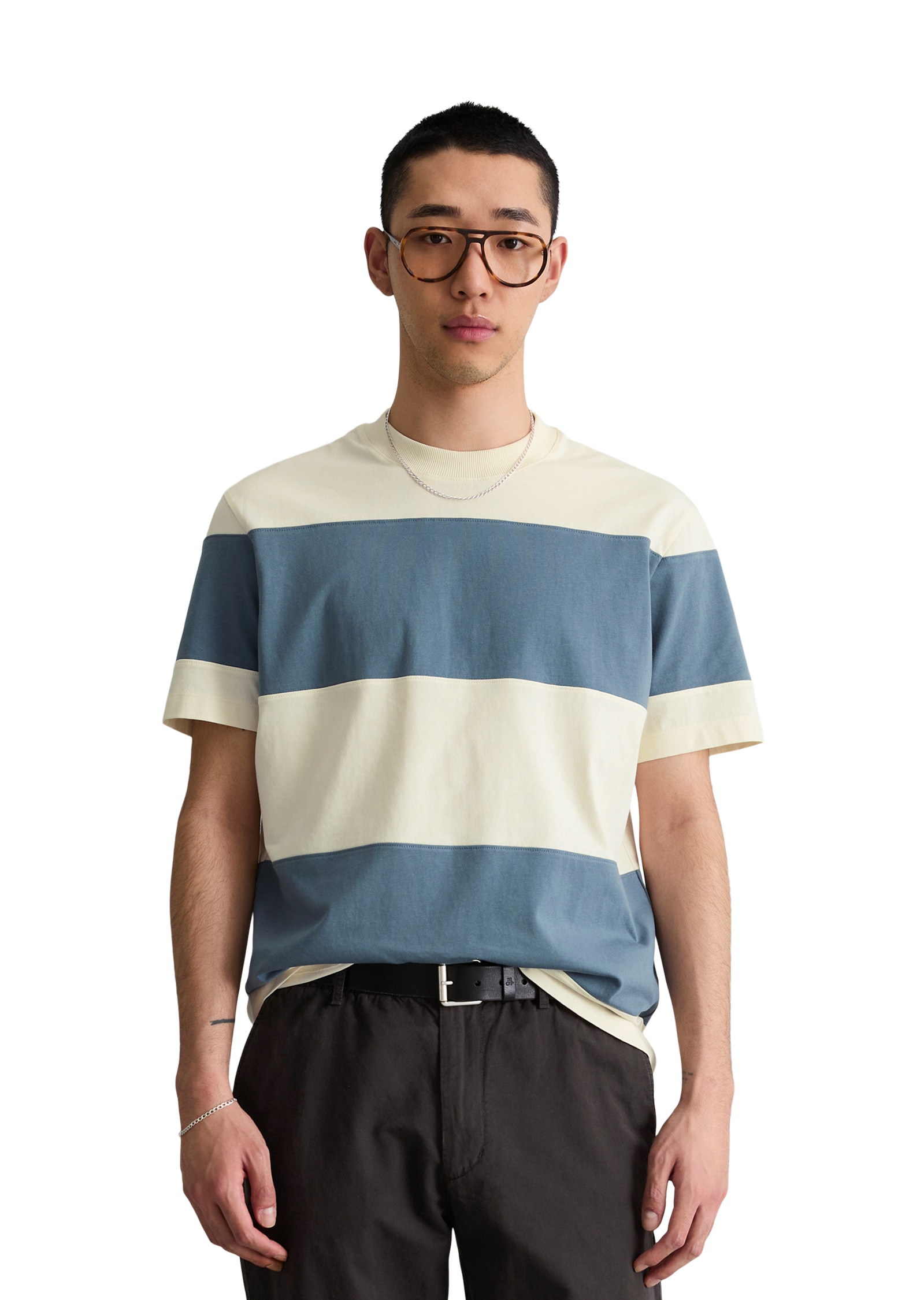 Marc OPolo DENIM T-Shirt "mit Cut-&-Sew-Blockstreifen"