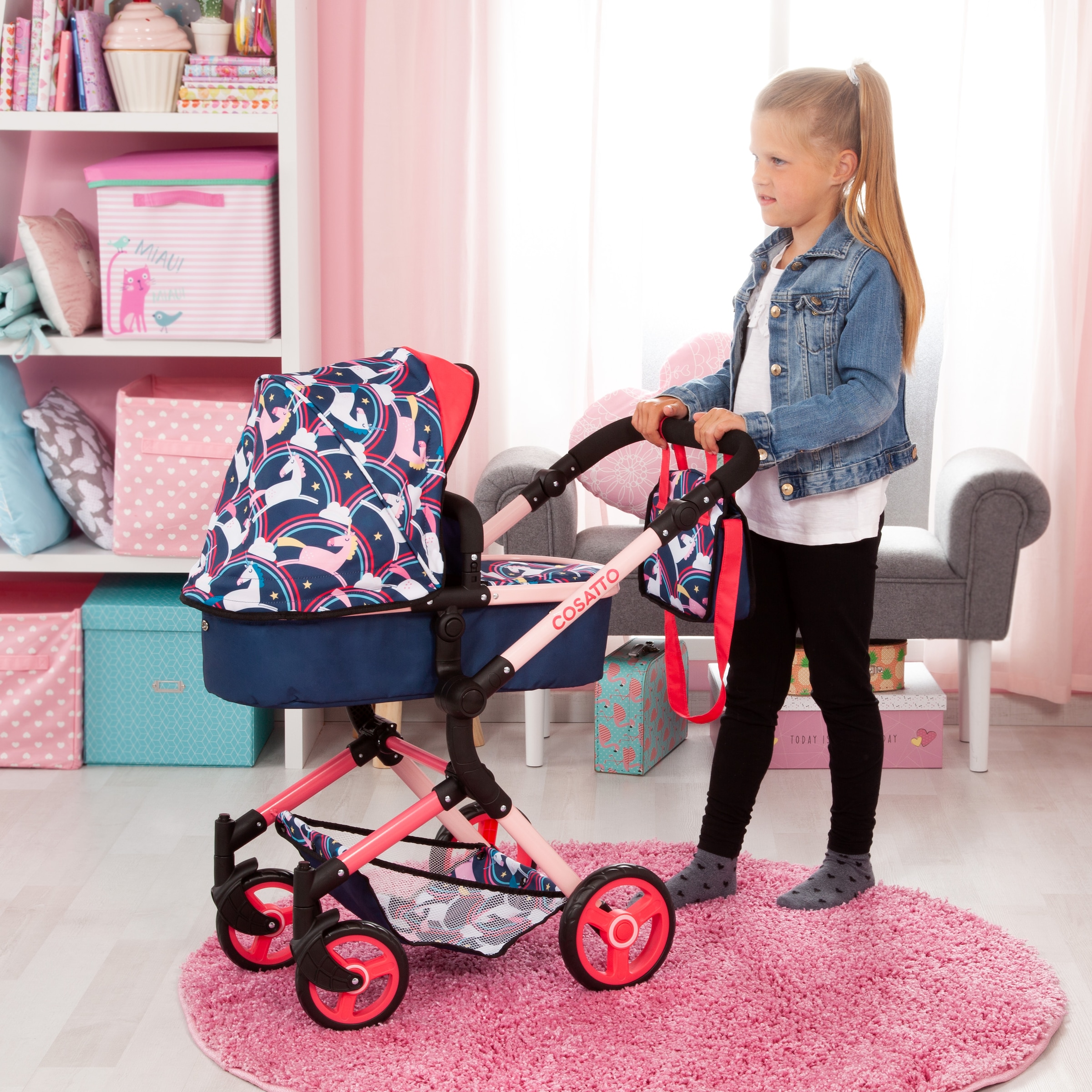 Bayer Puppenwagen »Neo Vario Einhorn« mit farblich passender Tasche