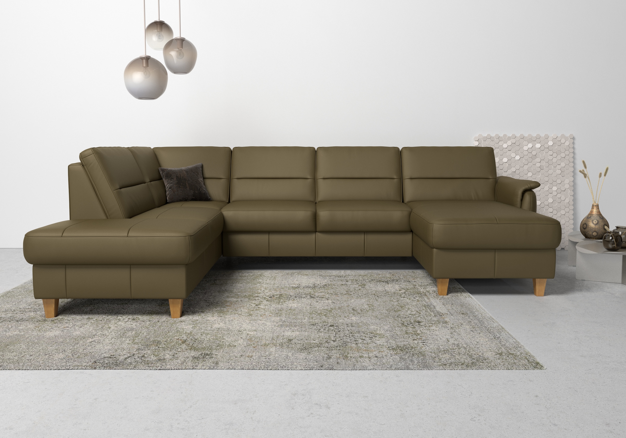 Home affaire Wohnlandschaft "Palmera U-Form, B: 308 cm, große Stoff + Leder Auswahl" optional Schlaffunktion & Bettkasten, Federkern, XXL-Wohnlandschaft