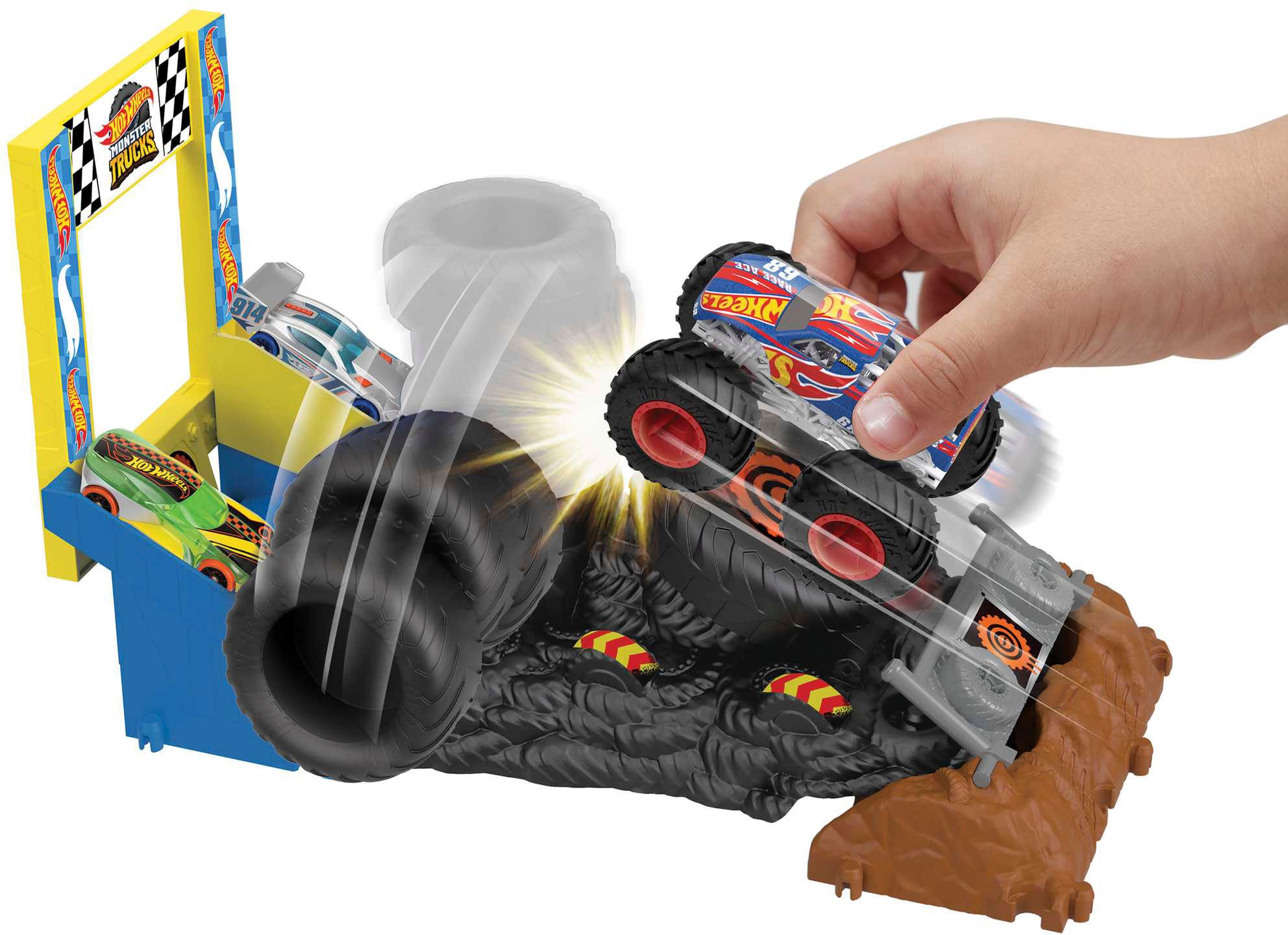 Hot Wheels Spiel-Parkgarage »Entry Challenge - Race Ace's Tire Smash Race«, Monster Trucks Arena World