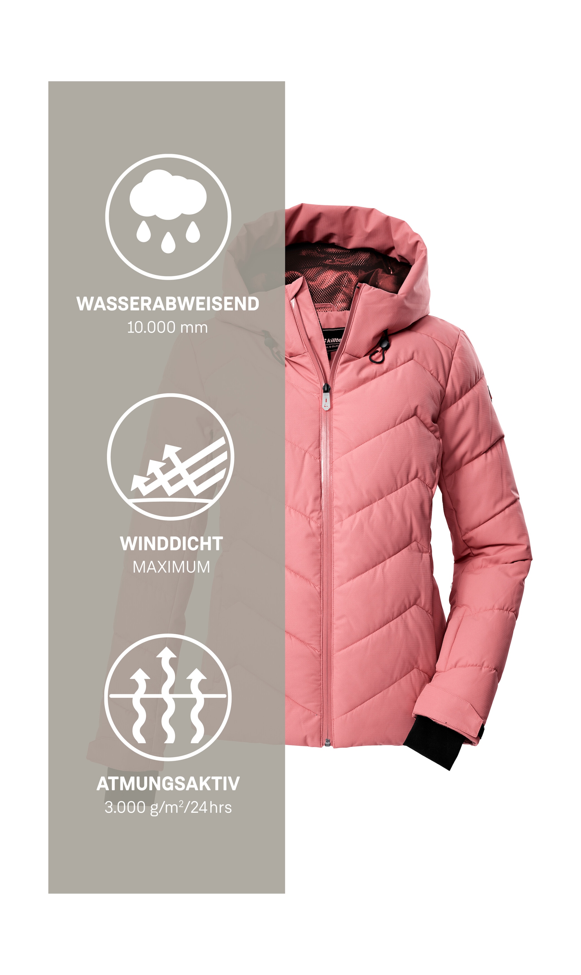Killtec Skijacke »KSW 31 WMN SKI QLTD JCKT«, Winddichte, wasserabweisende Skijacke mit Daunenoptik und Schneefang