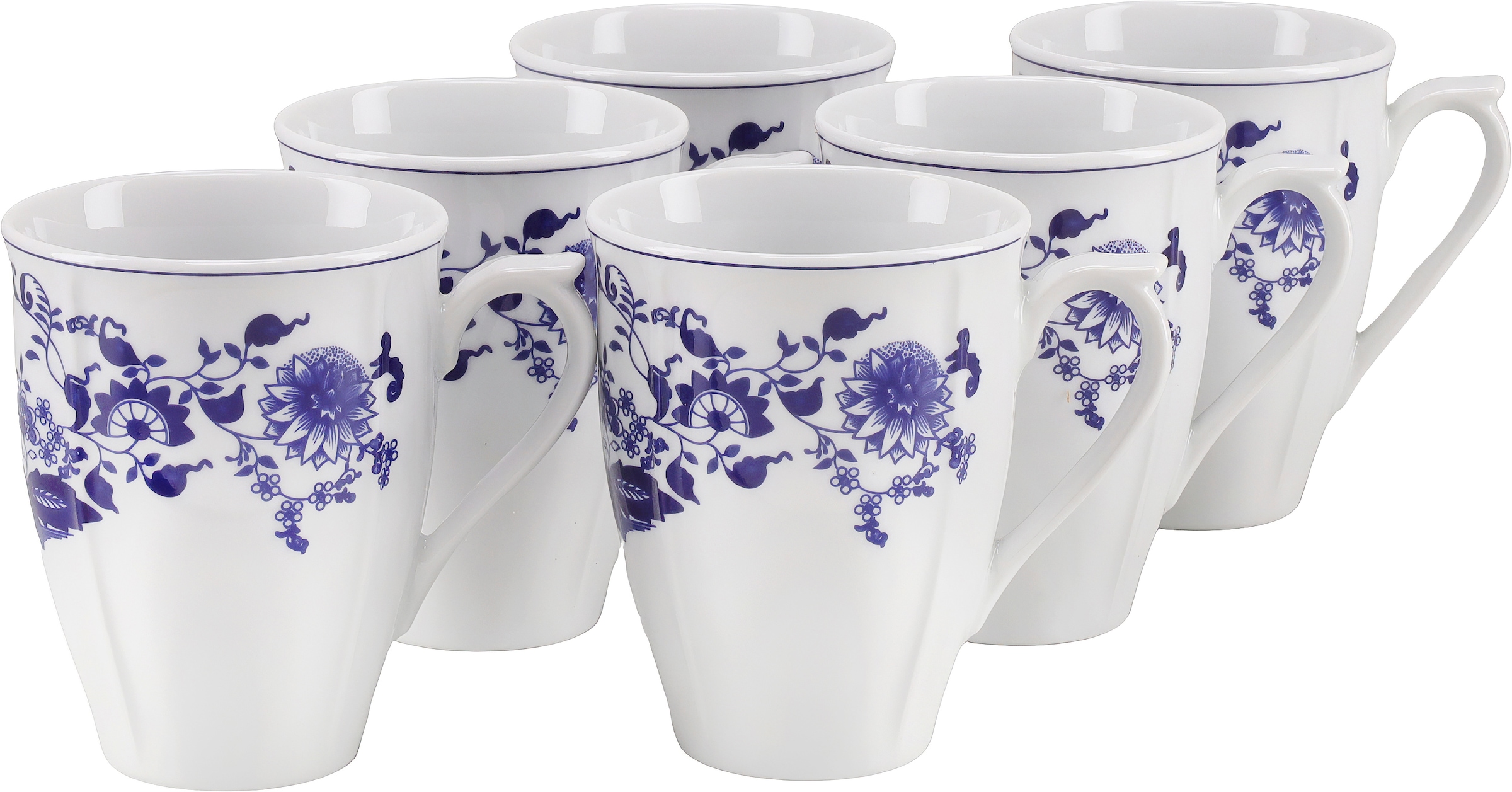 CreaTable Becher "Flora Zwiebelmuster, Kaffeebecher, 6-tlg." Elegante festonierte Grundform, ausdrucksstarkes Relief