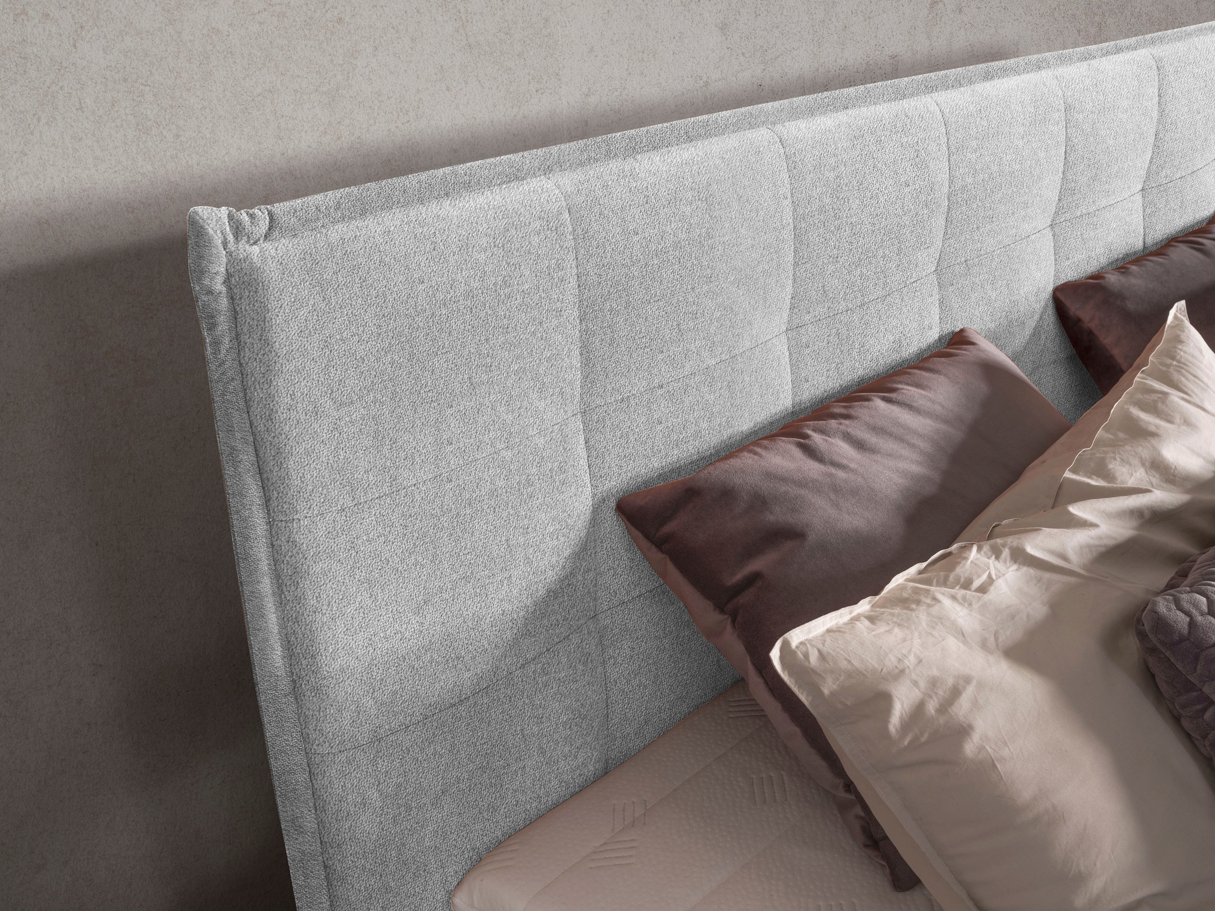 Boxspringbett ALINA "Elmar", grau (hellgrau tcm 39), B:180cm L:209cm, Struktur fein TCM (100% Polyester), Komplettbetten, Boxspringbett, mit gestepptem Kopfteil, inklusive Matratze und Topper 9