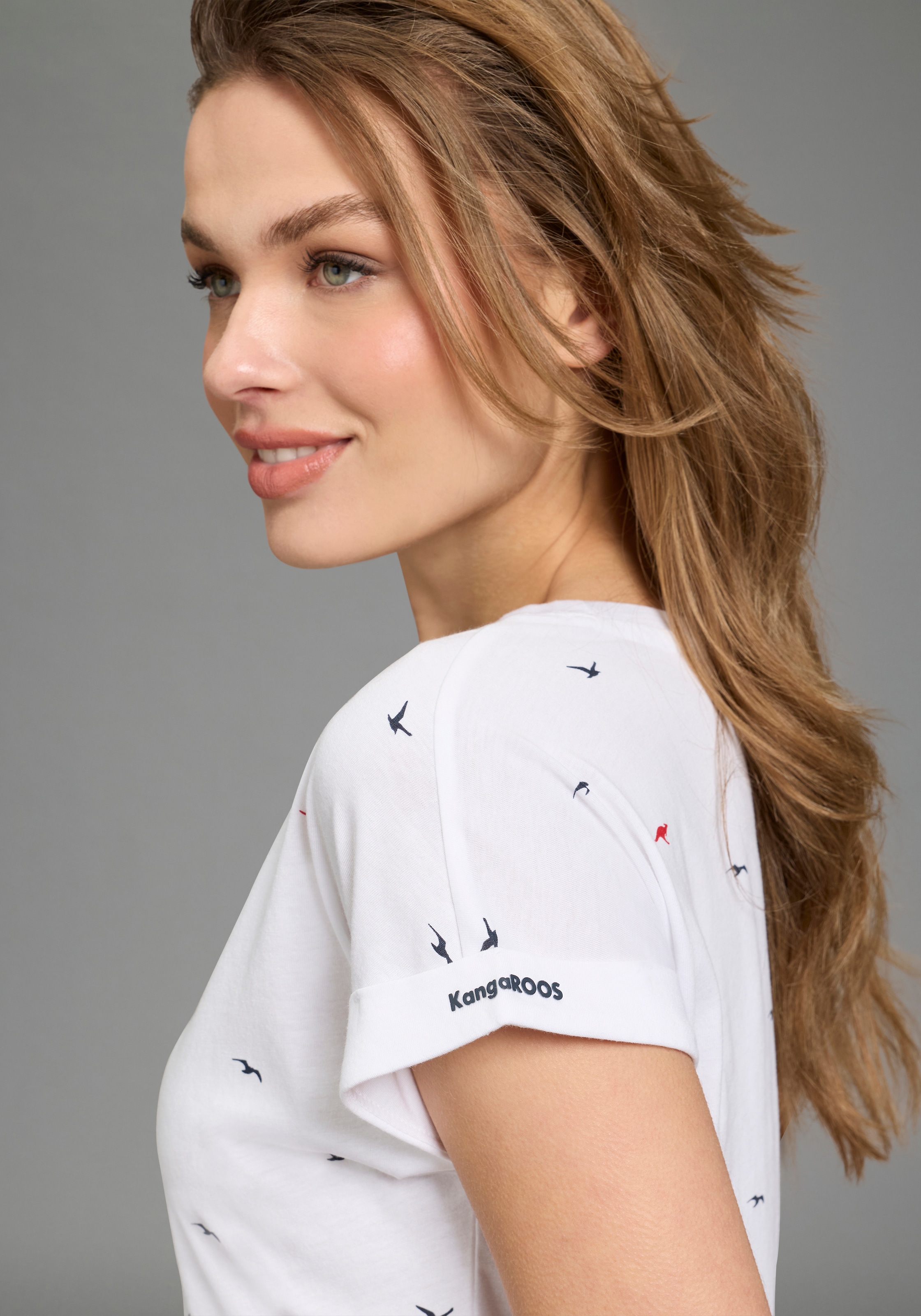 KangaROOS Print-Shirt kurzärmelig,  figurumspielend,  mit Print,  mit Rundhalsausschnitt