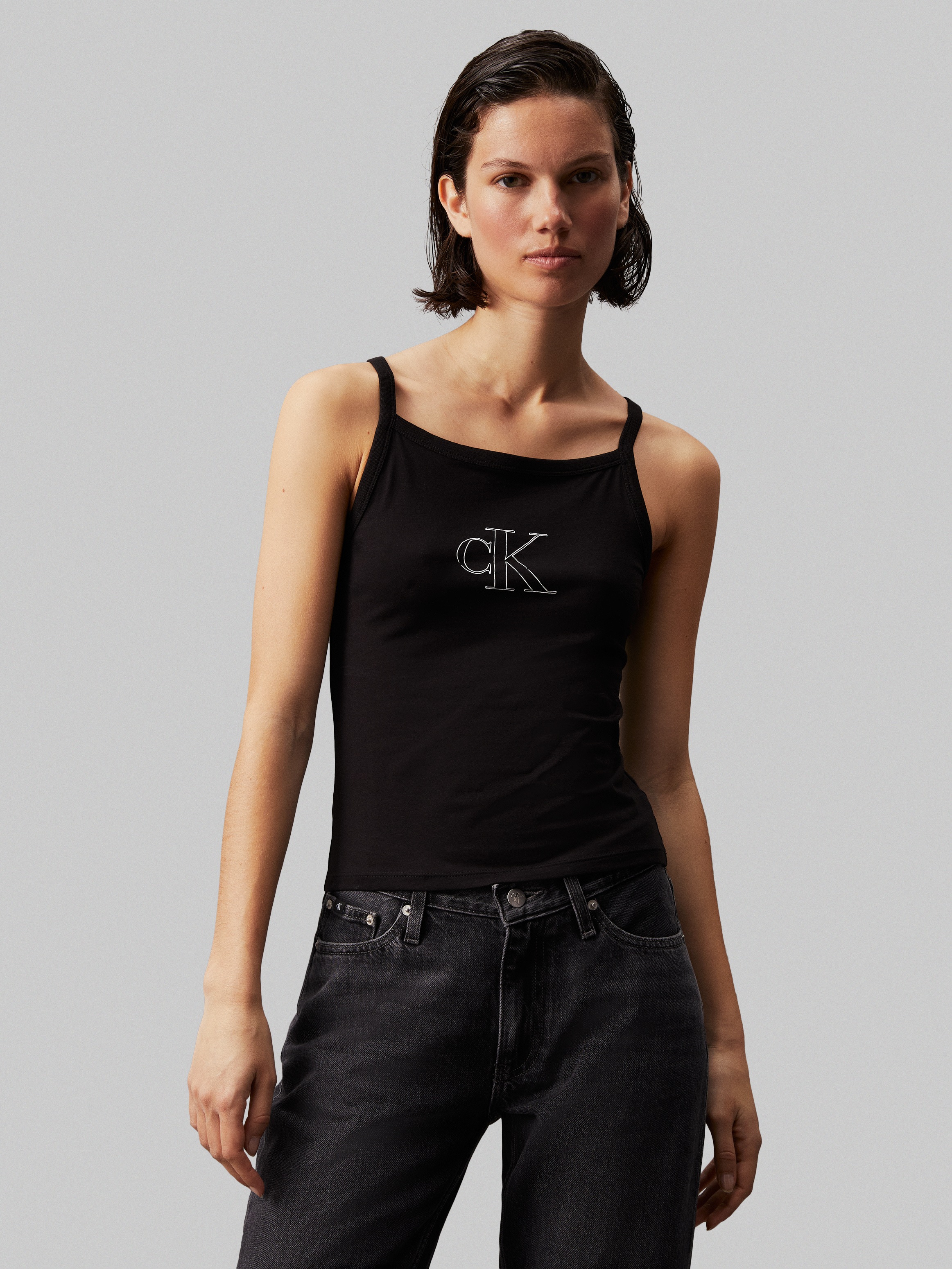 Calvin Klein Jeans Spaghettitop "OUTLINED CK STRAPPY TANK", mit Markenlabel