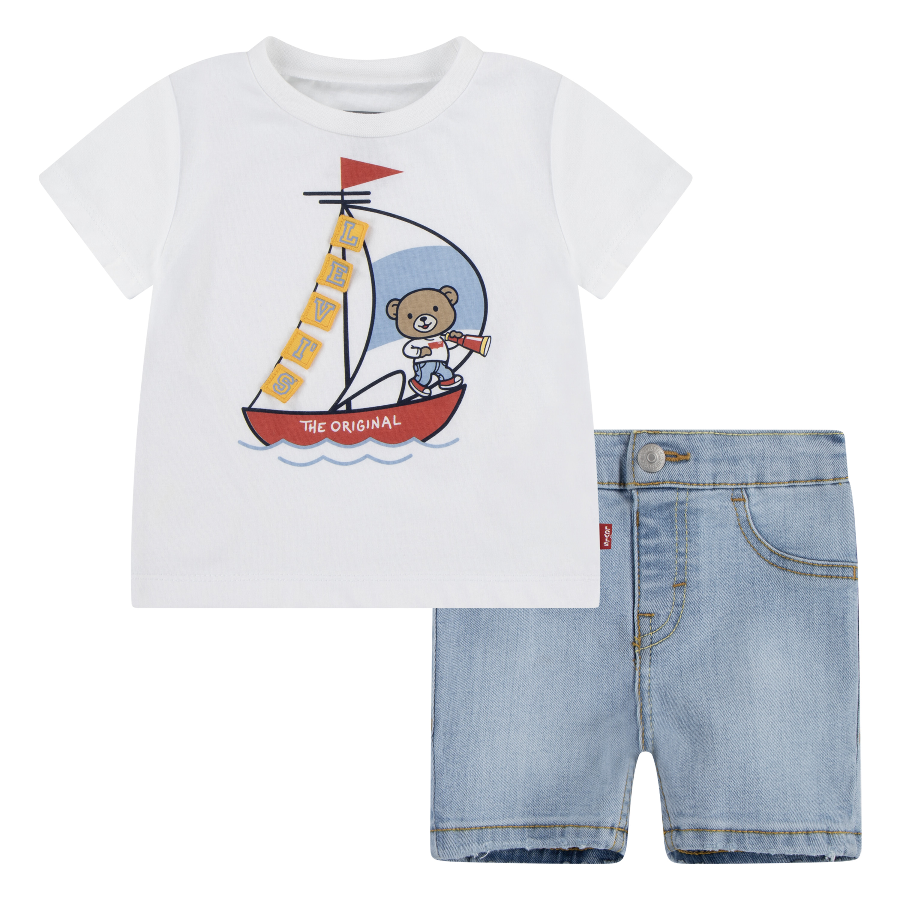 Levis Kids T-Shirt & Shorts "LVB LEVI 3D SAILING DENIM SET" Set, 2tlg., 2 Stk. mit Bären-Grafik