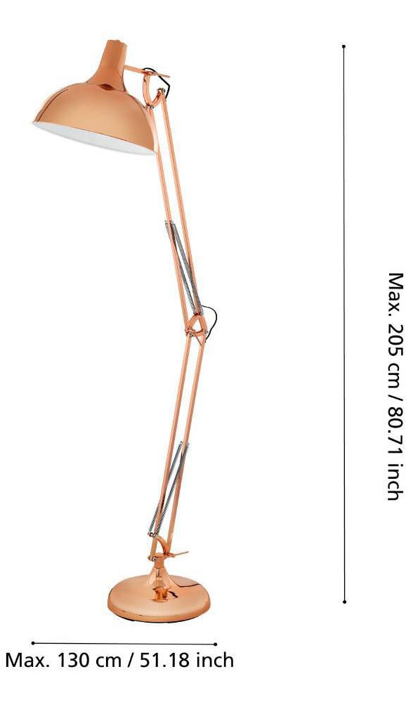 EGLO Stehlampe »BORGILLIO«, 1 flammig, Leuchtmittel E27 | ohne Leuchtmittel, Standleuchte, Industrial, Stahl in Kupfer, E27, inkl. Trittschalter